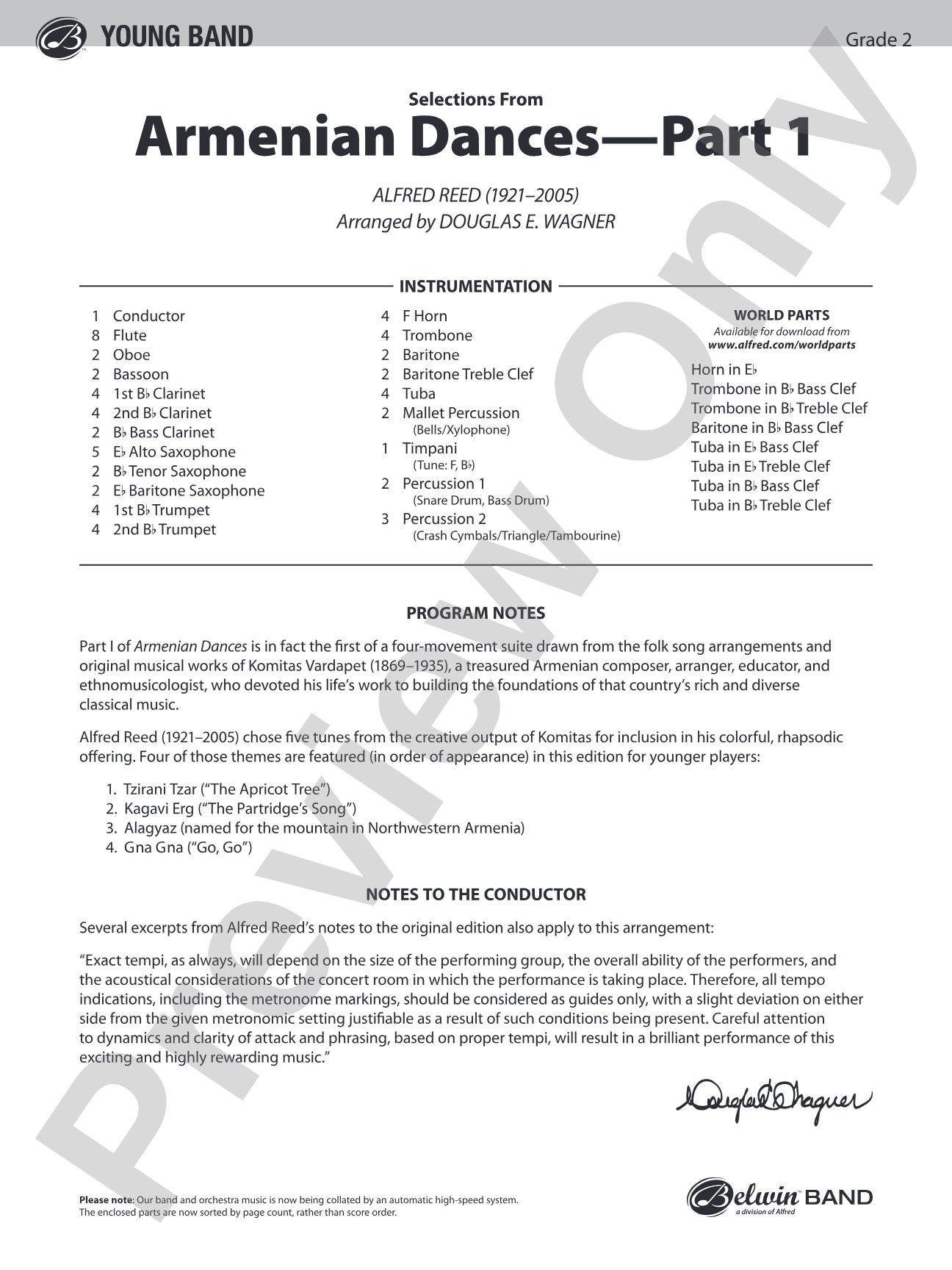 Armenian Dances, Part 1, Selections from: Concert Band Conductor Score & Parts