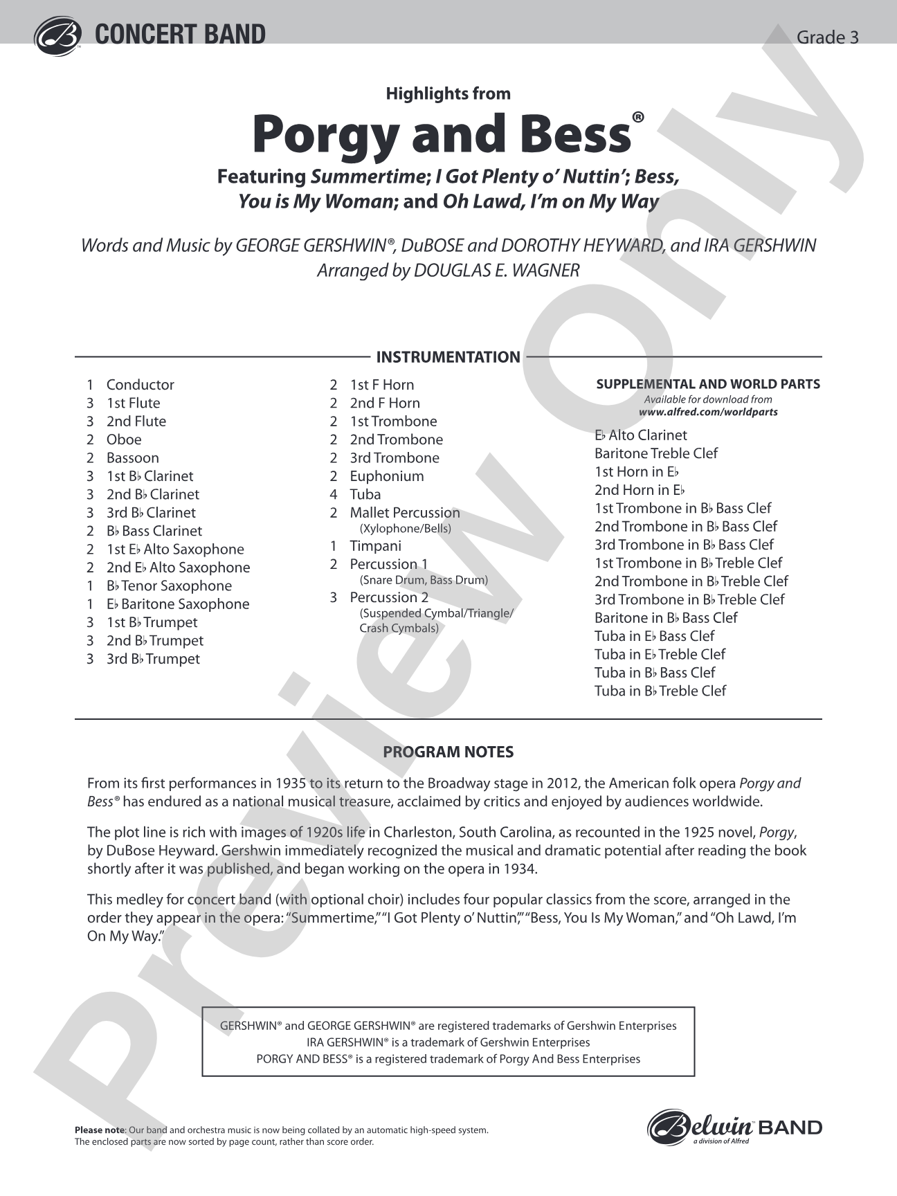 Porgy and Bess®, Highlights from: Concert Band Conductor Score & Parts