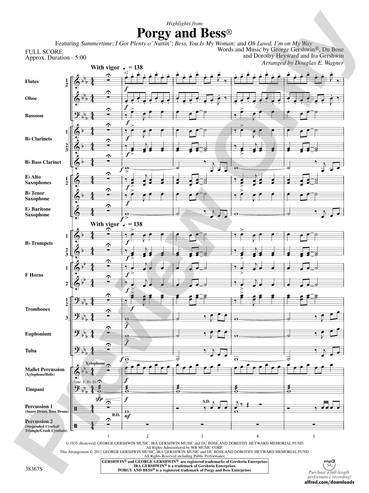 Porgy and Bess®, Highlights from: Concert Band Conductor Score & Parts