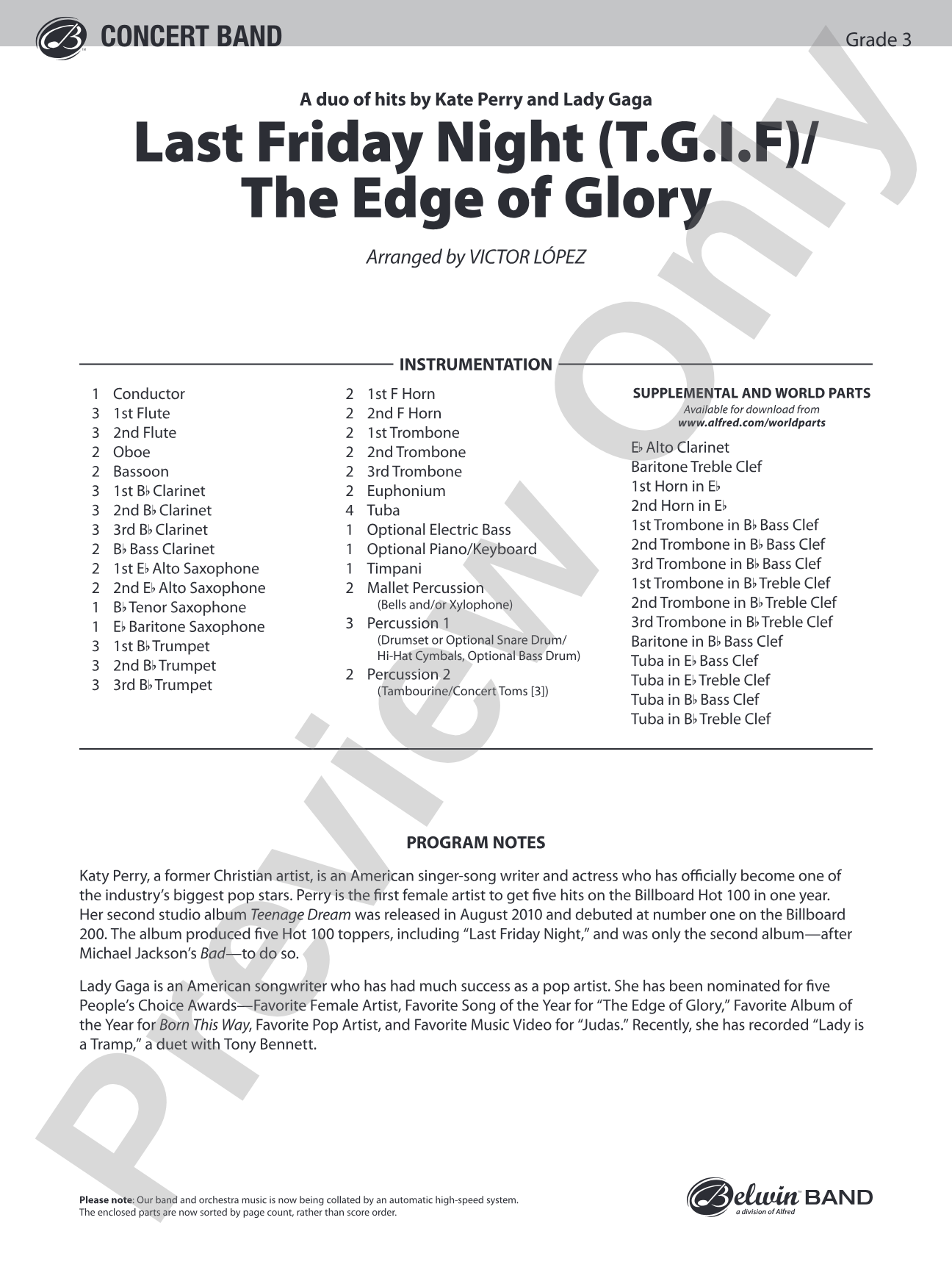 Last Friday Night (T.G.I.F) / The Edge of Glory: Concert Band Conductor Score & Parts