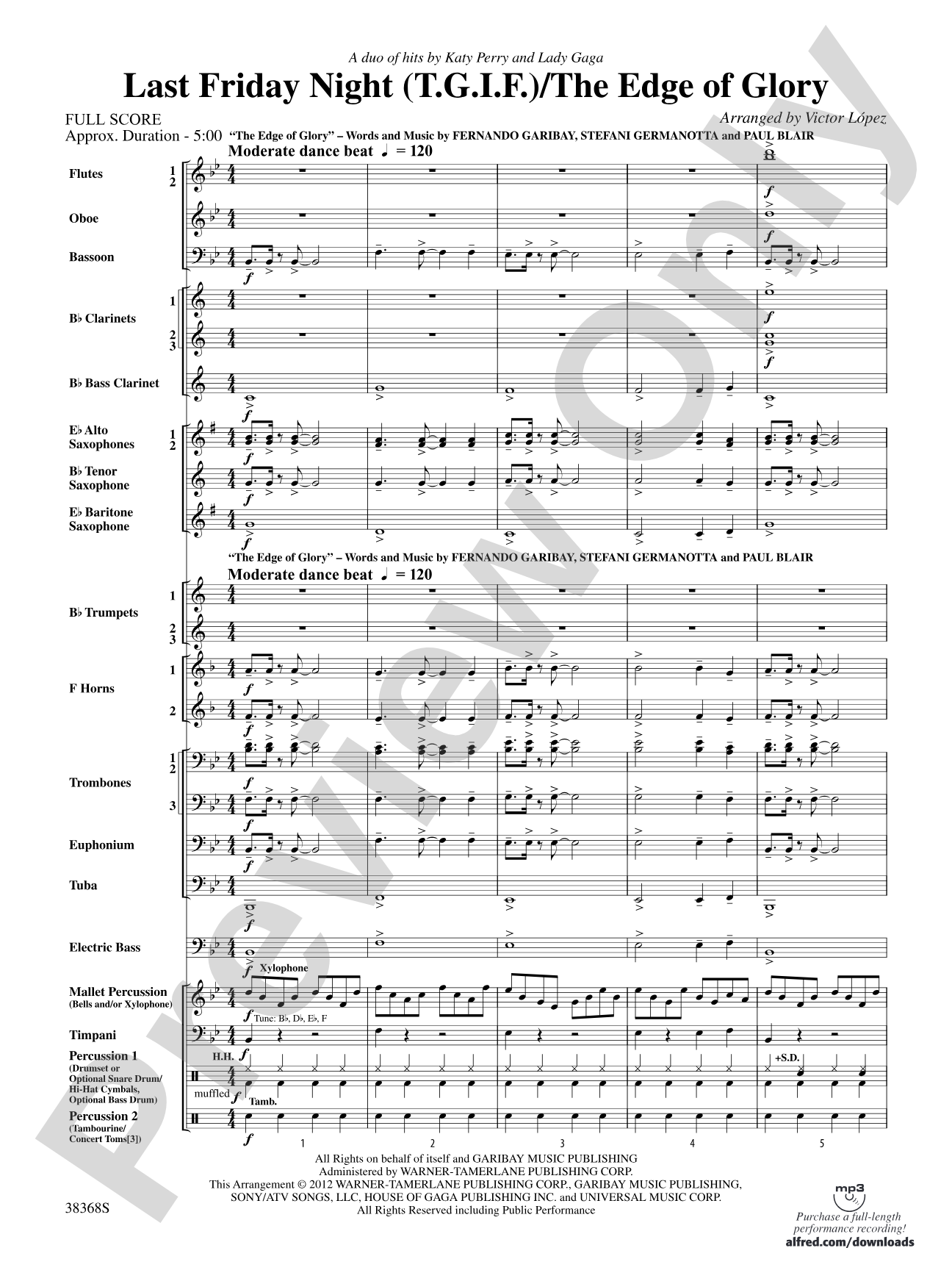 Last Friday Night (T.G.I.F) / The Edge of Glory: Concert Band Conductor Score & Parts