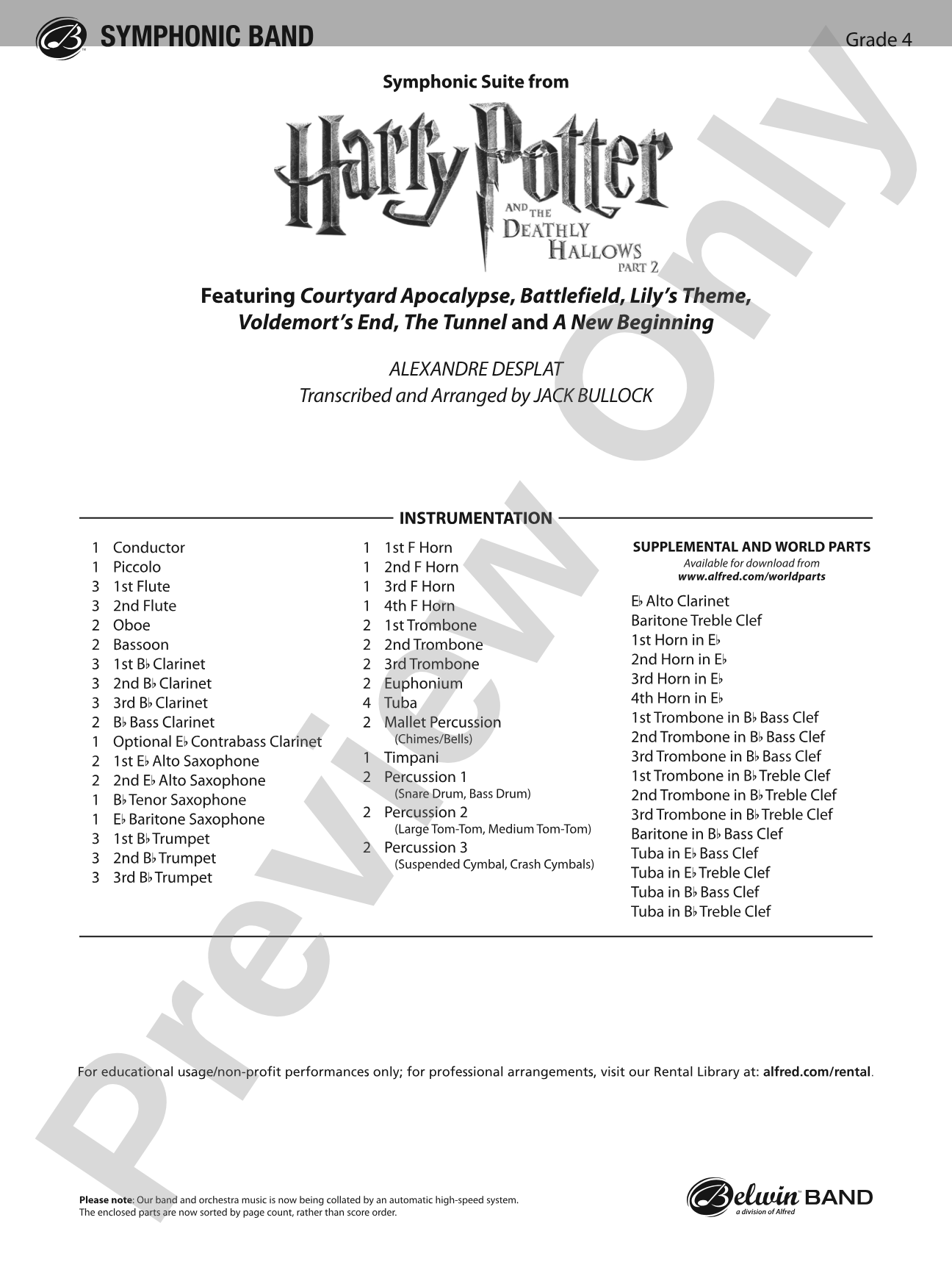 Harry Potter and the Deathly Hallows, Part 2, Symphonic Suite from: Concert Band Conductor Score & Parts