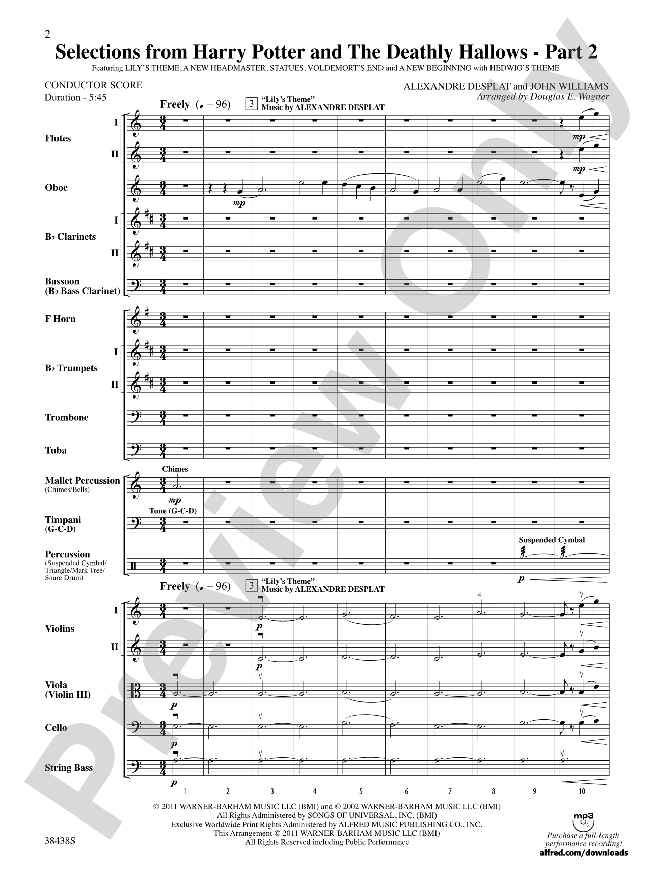 Harry Potter and the Deathly Hallows, Part 2, Selections from: Full Orchestra Conductor Score & Parts