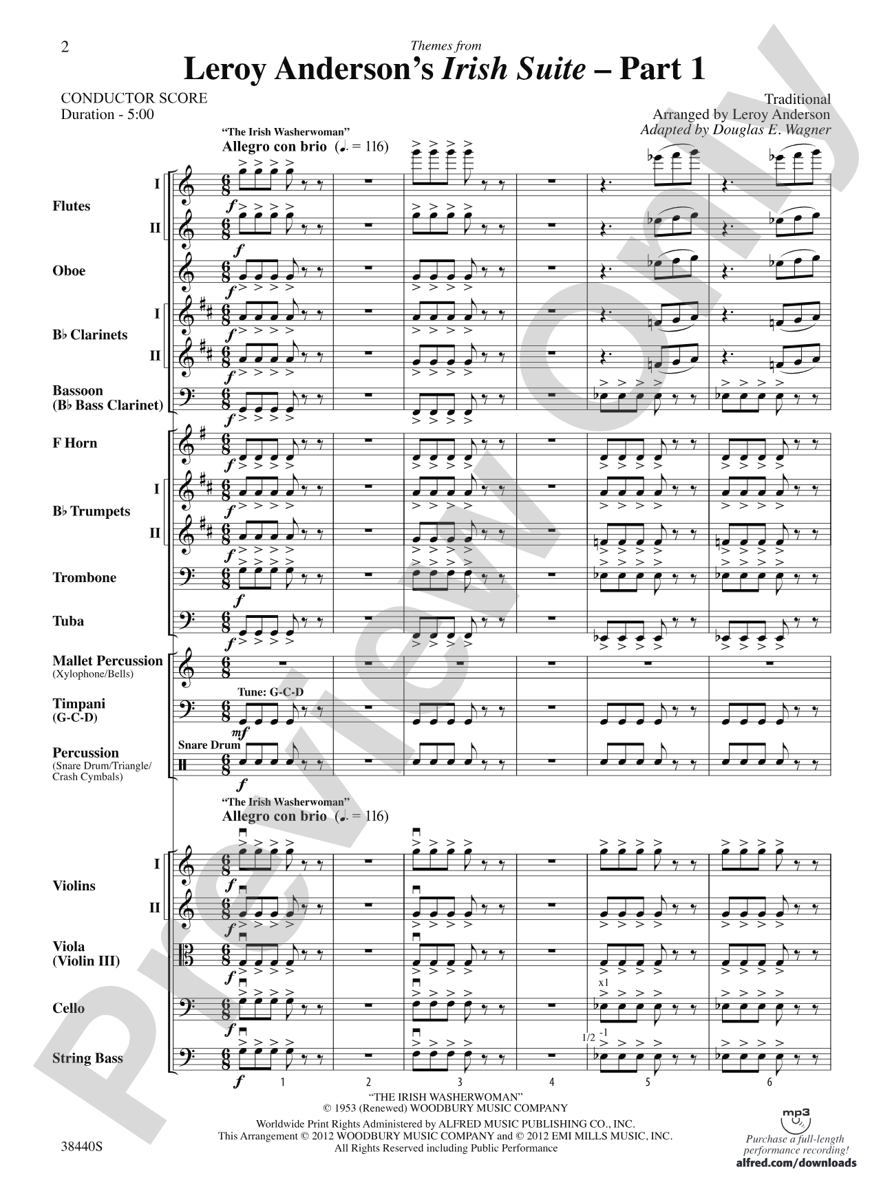 Leroy Anderson's Irish Suite, Part 1 (Themes from): Full Orchestra Conductor Score & Parts