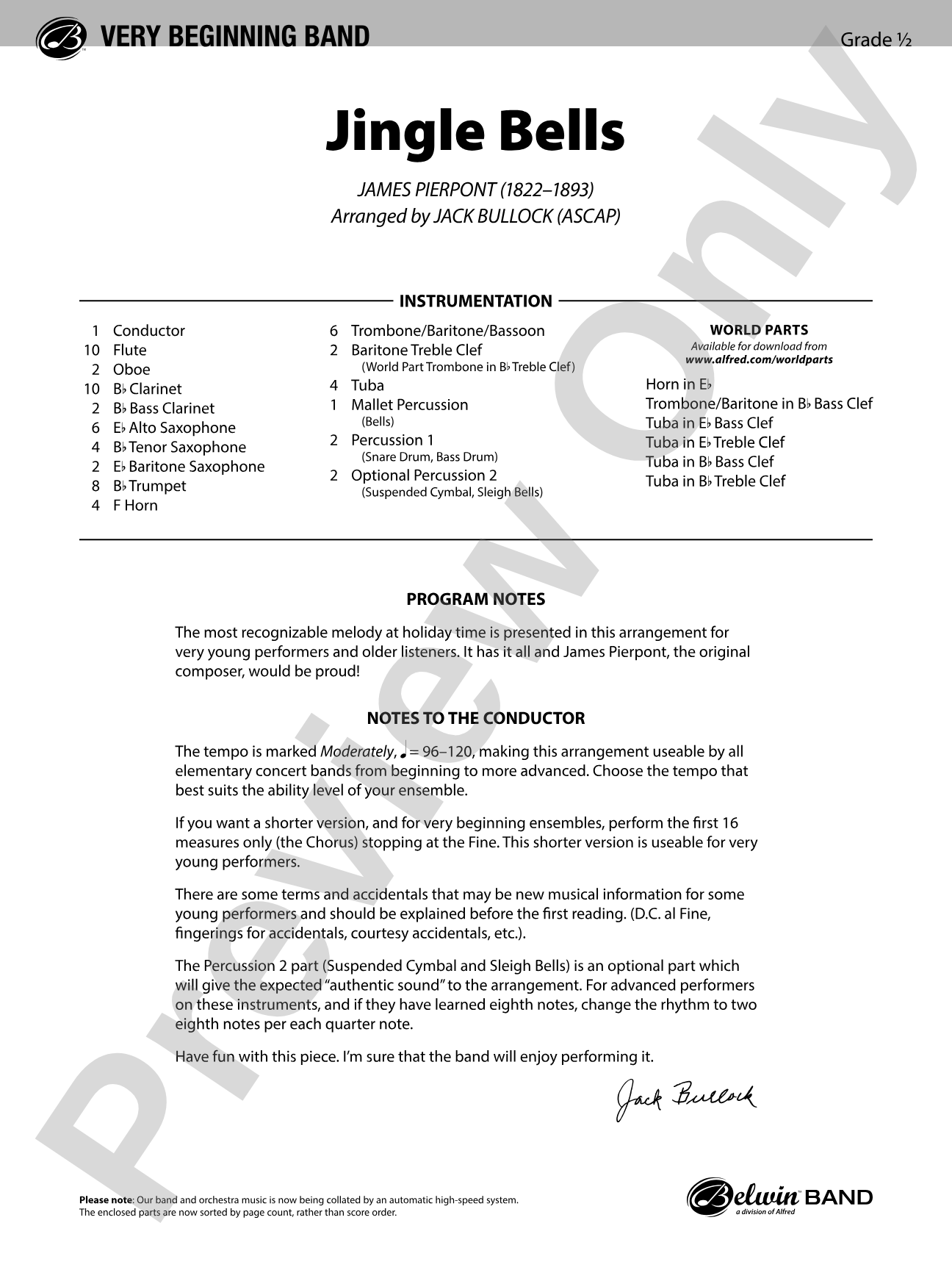 Jingle Bells: Concert Band Conductor Score & Parts