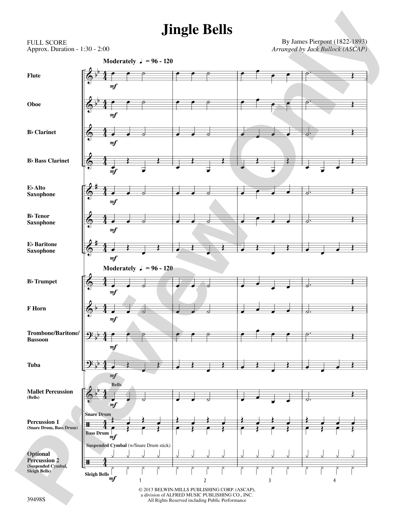 Jingle Bells: Concert Band Conductor Score & Parts