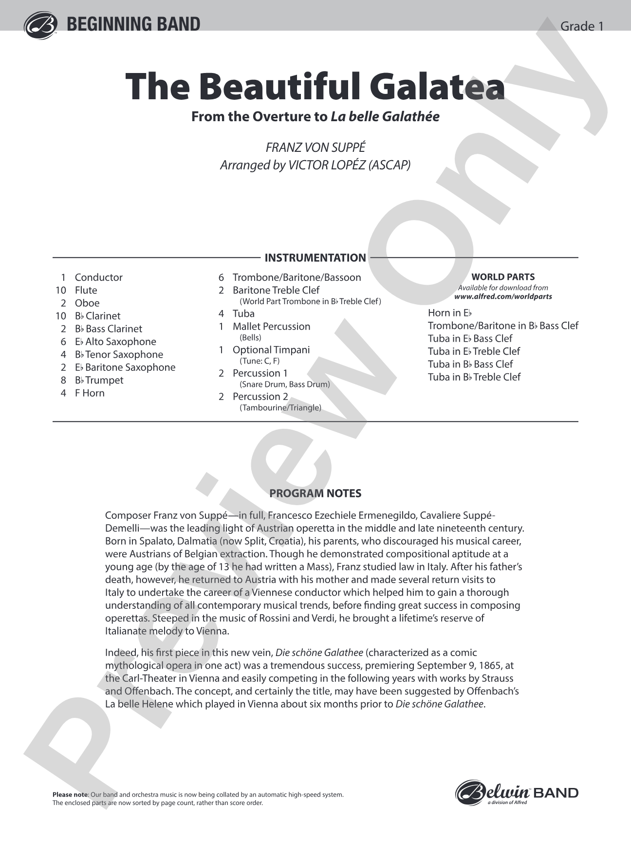 The Beautiful Galatea (from the Overture to La belle Galathée): Concert Band Conductor Score & Parts
