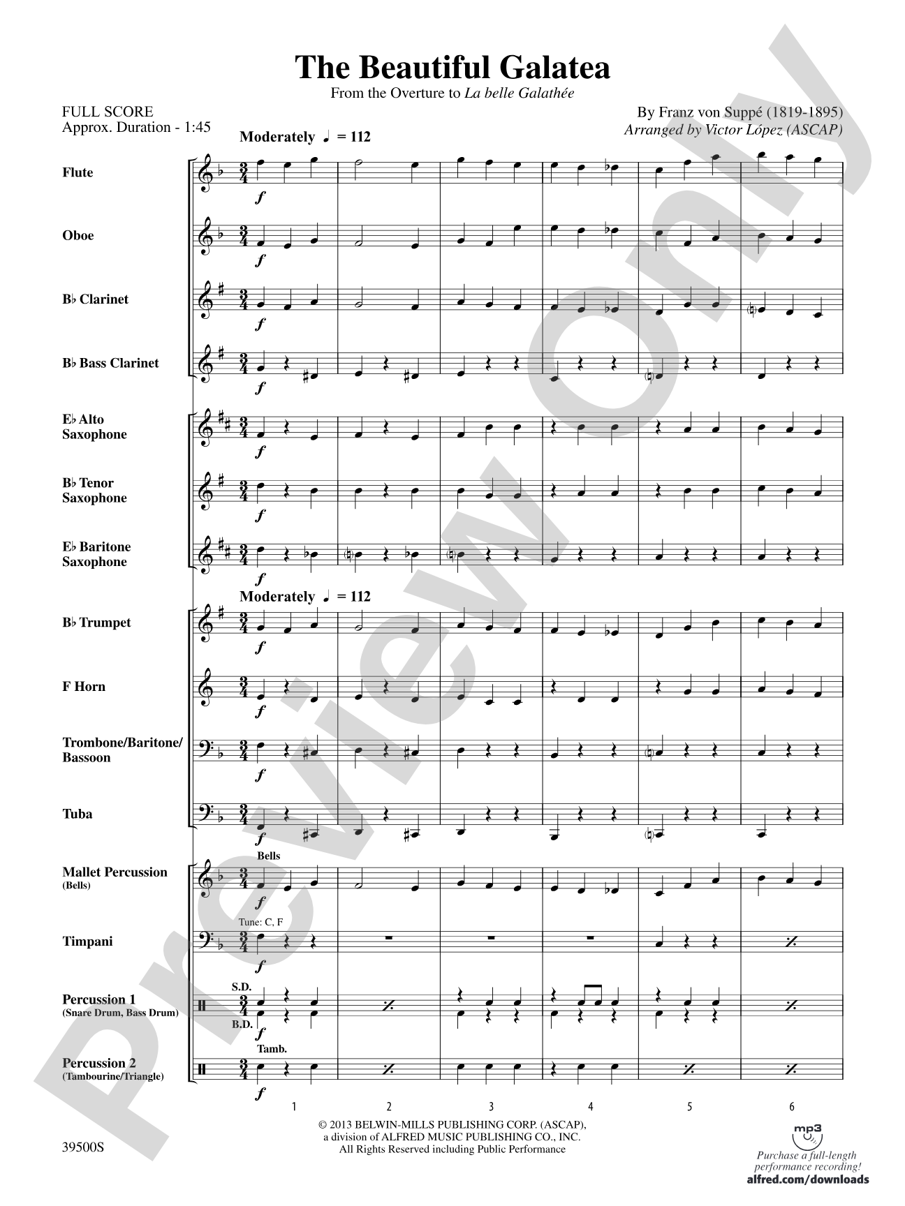 The Beautiful Galatea (from the Overture to La belle Galathée): Concert Band Conductor Score & Parts