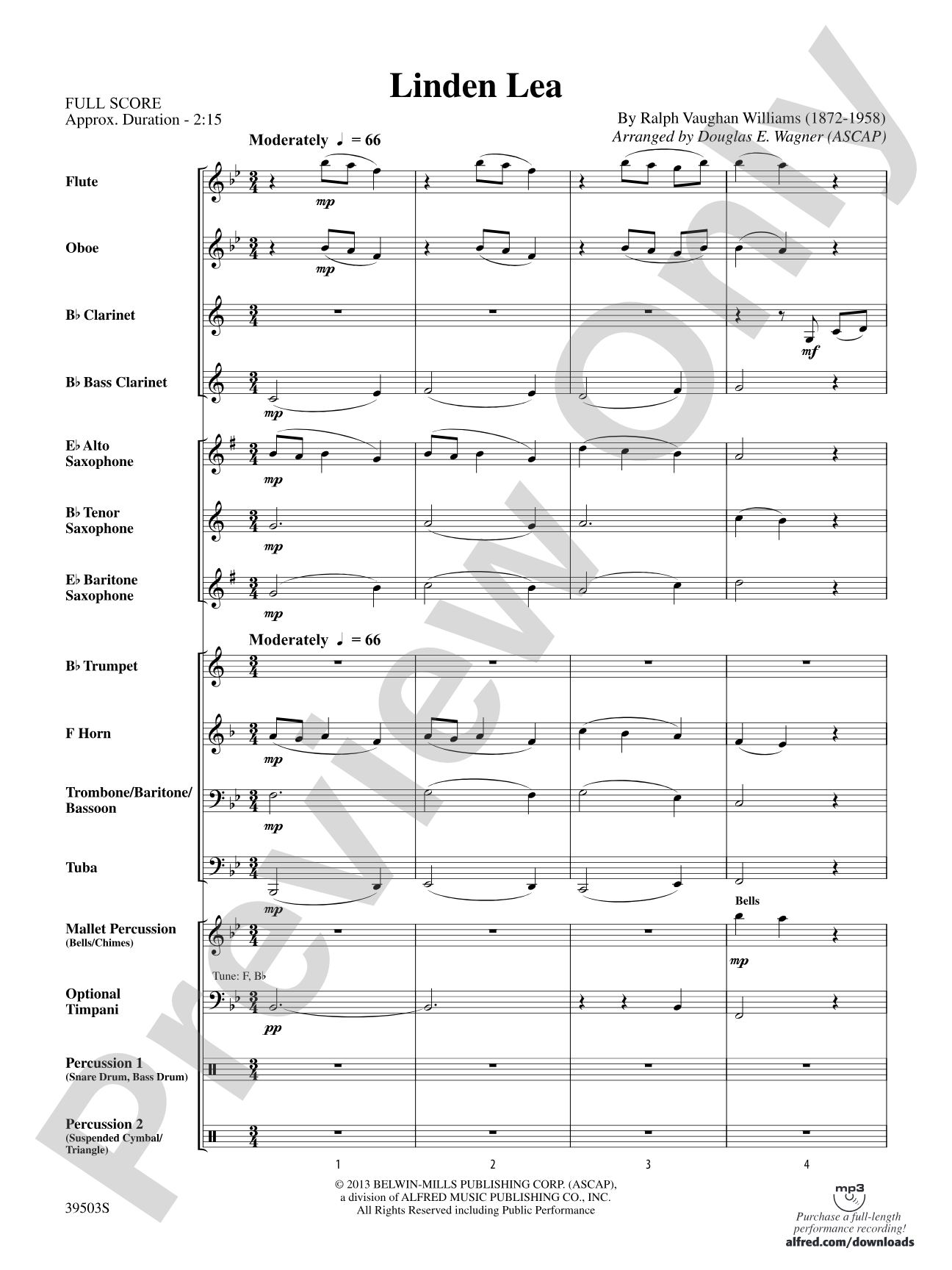Linden Lea: Concert Band Conductor Score & Parts