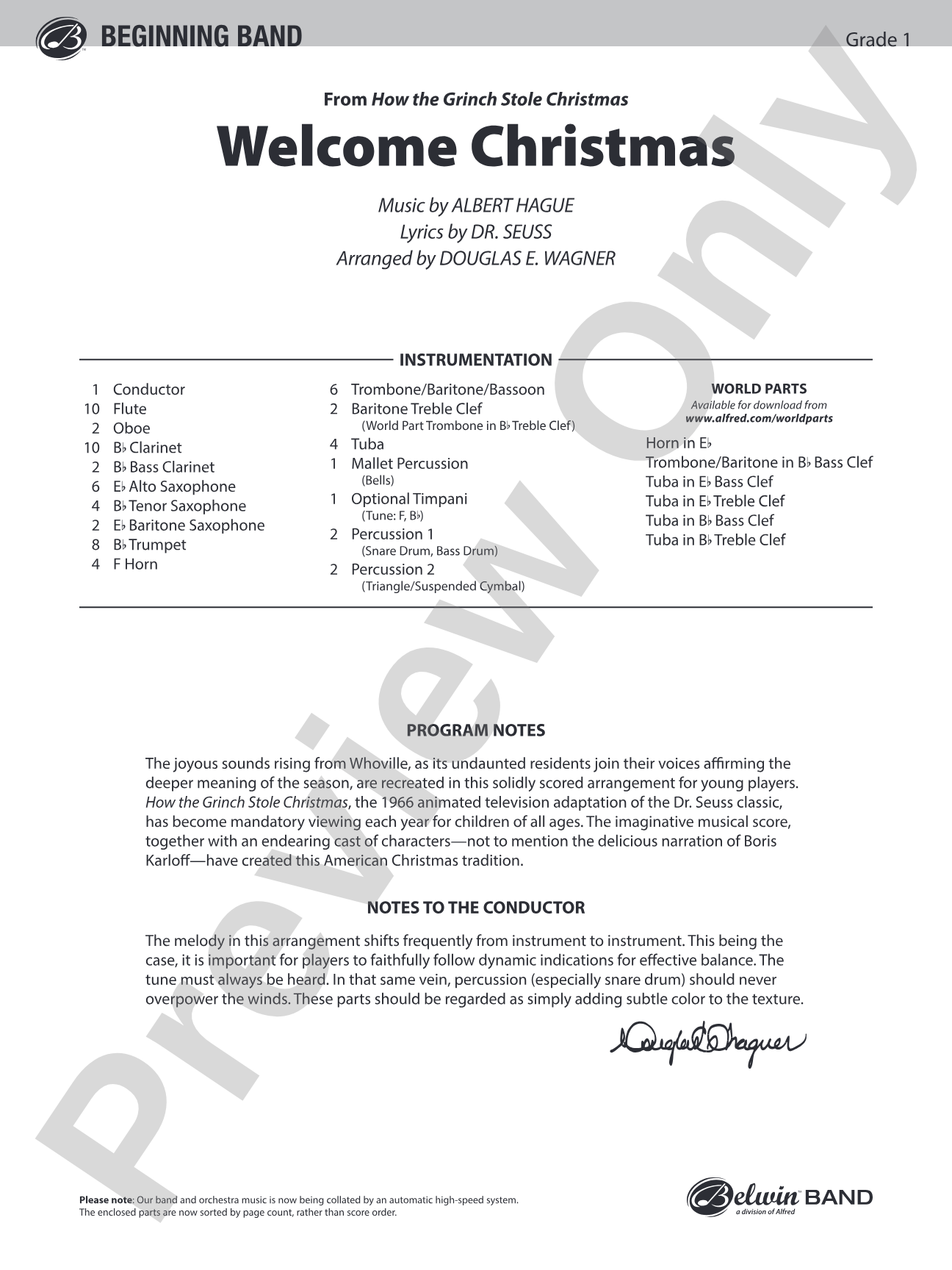 Welcome Christmas (from How the Grinch Stole Christmas): Concert Band Conductor Score & Parts