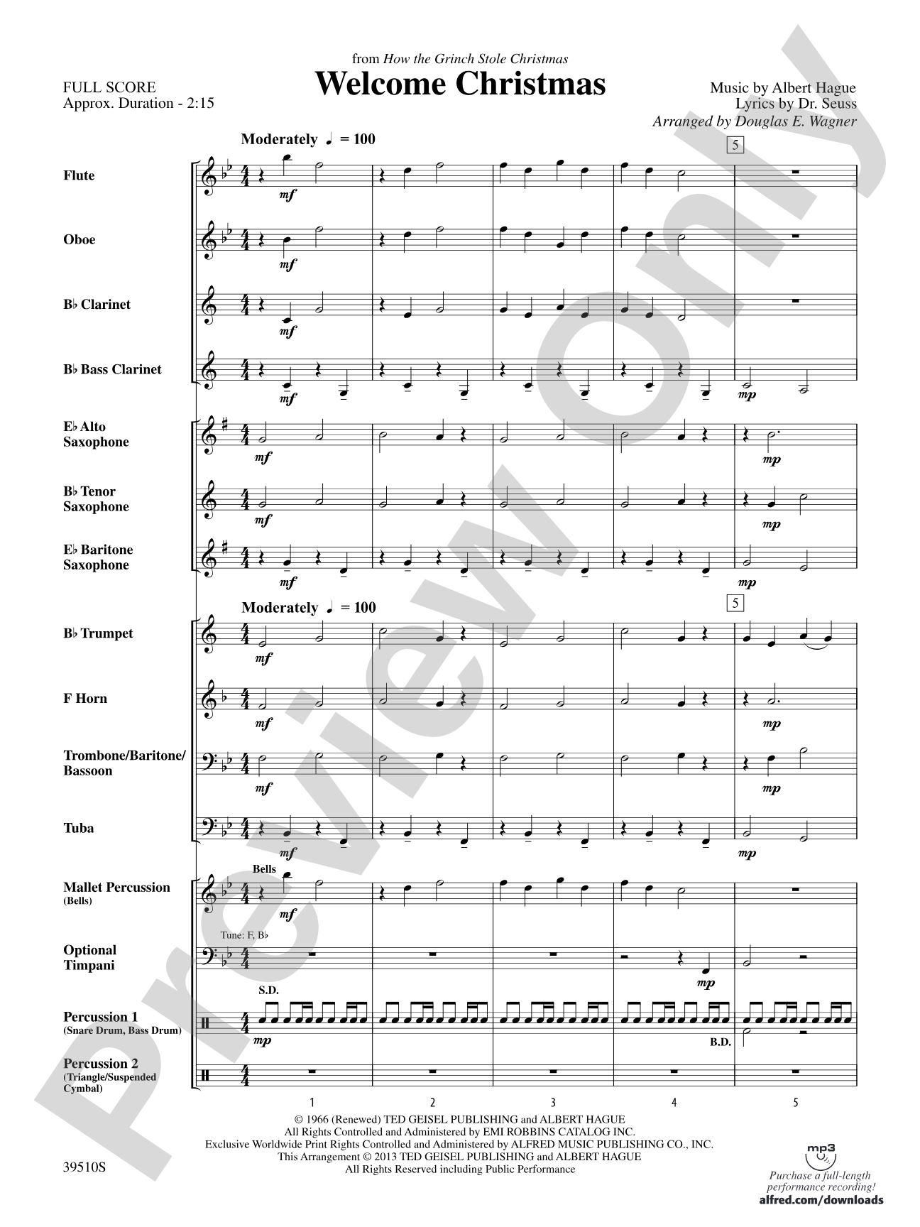 Welcome Christmas (from How the Grinch Stole Christmas): Concert Band Conductor Score & Parts