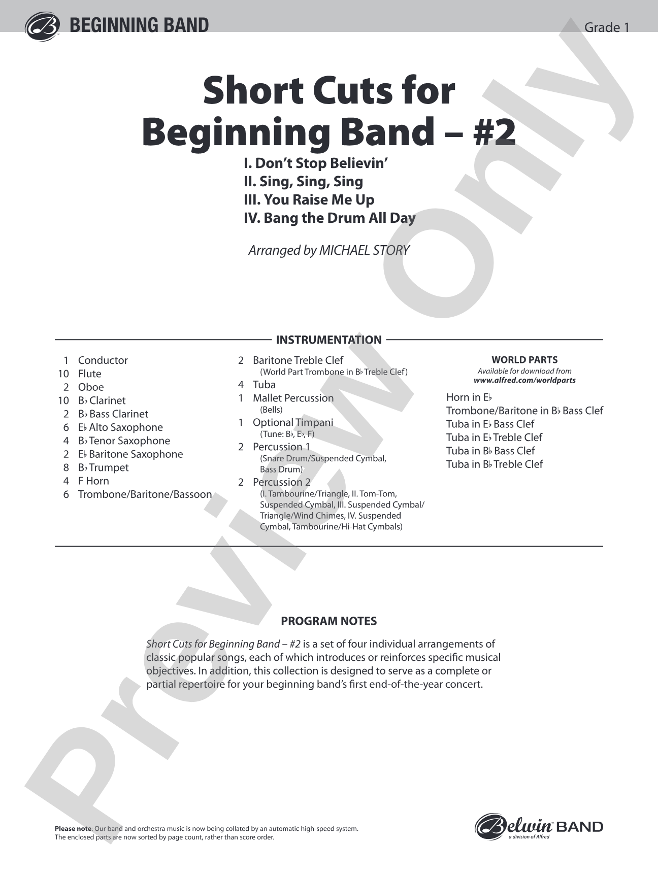 Short Cuts for Beginning Band -- #2: Concert Band Conductor Score & Parts