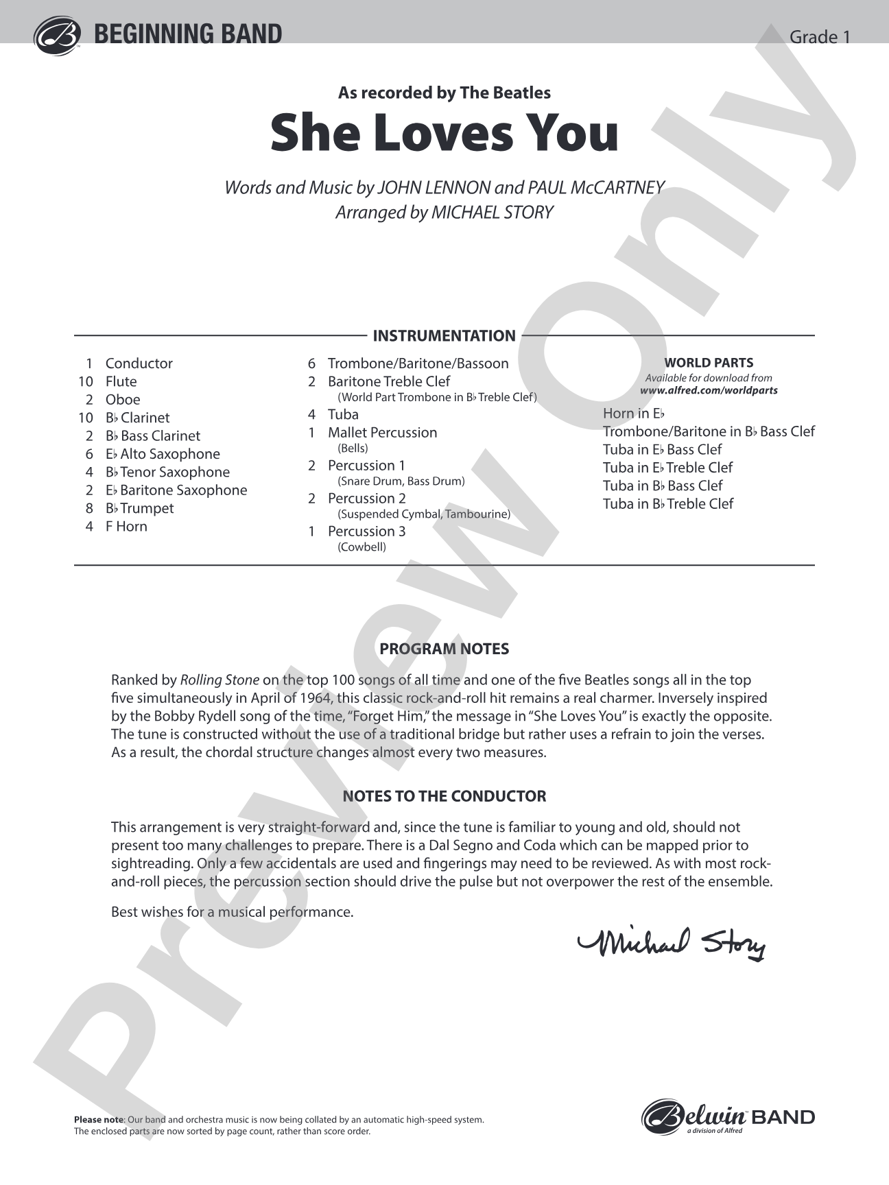 She Loves You: Concert Band Conductor Score & Parts