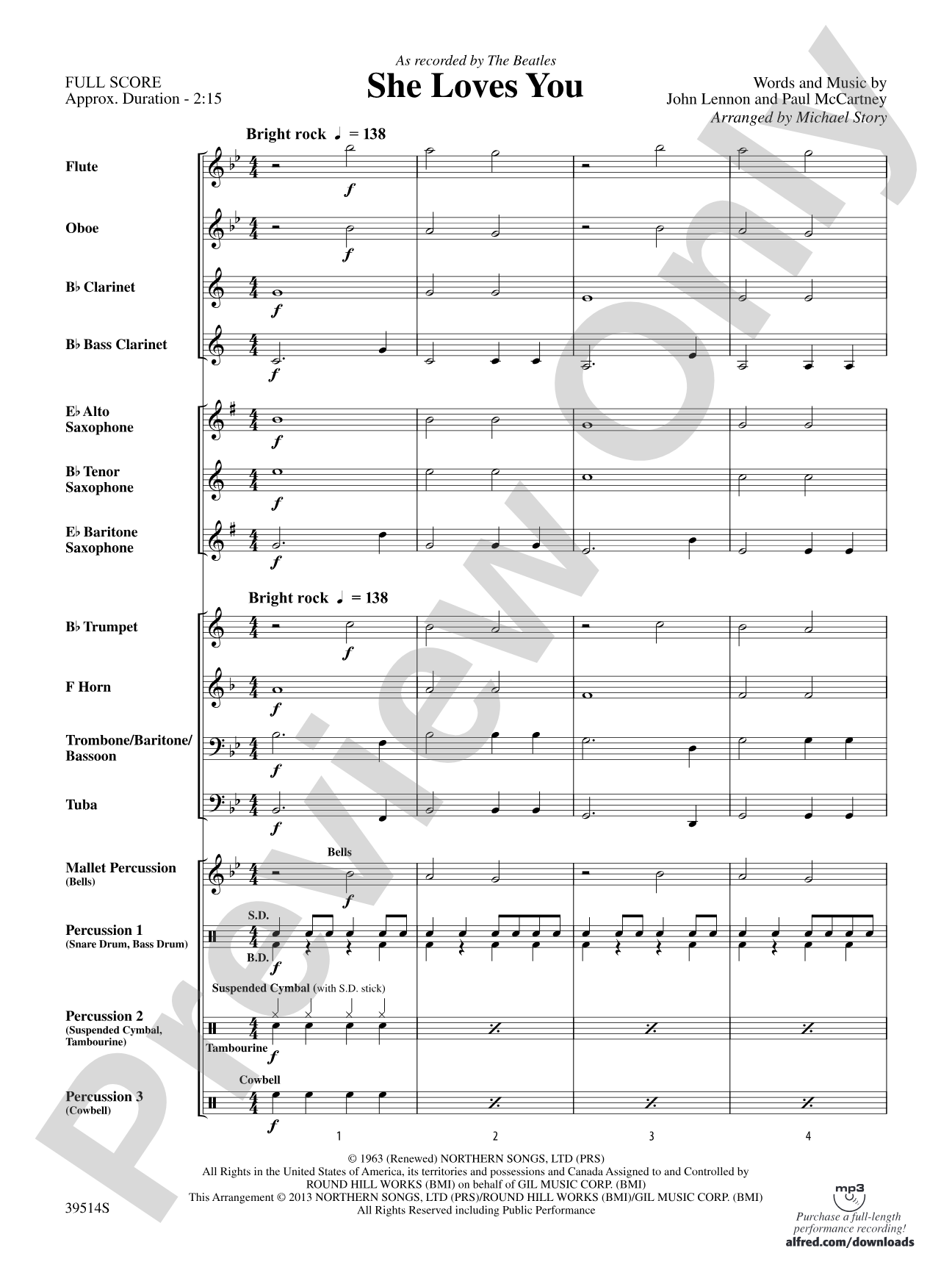 She Loves You: Concert Band Conductor Score & Parts