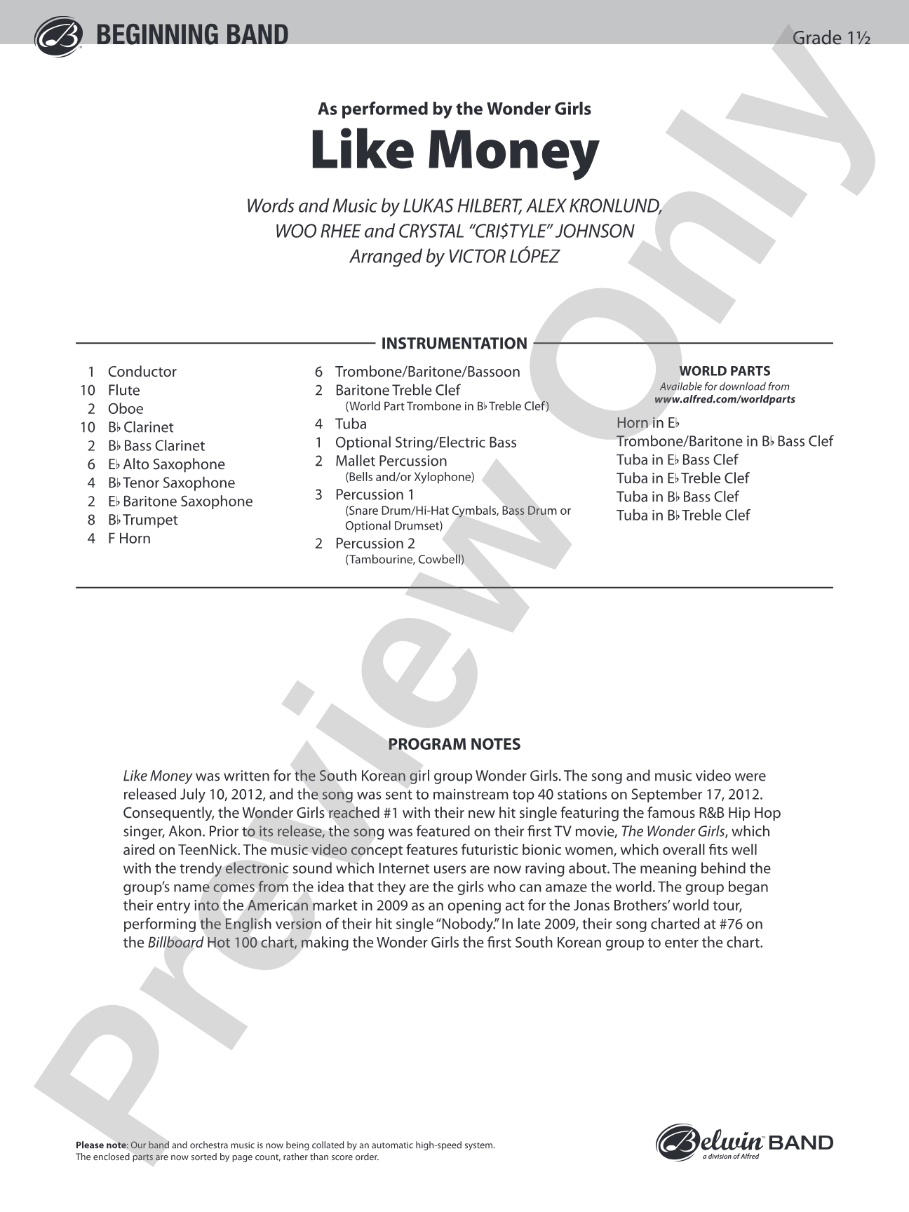 Like Money: Concert Band Conductor Score & Parts