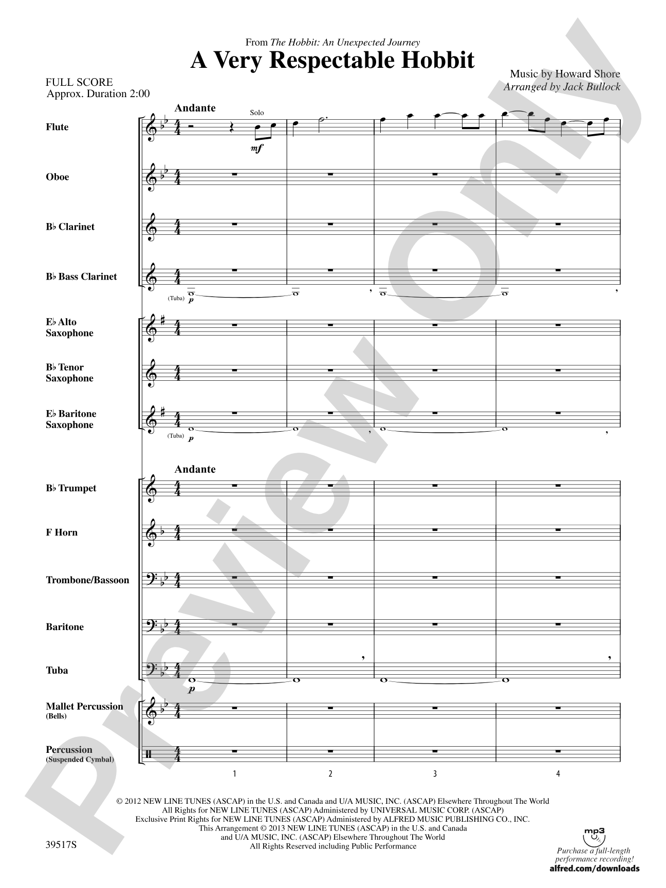 A Very Respectable Hobbit (from The Hobbit: An Unexpected Journey): Concert Band Conductor Score & Parts