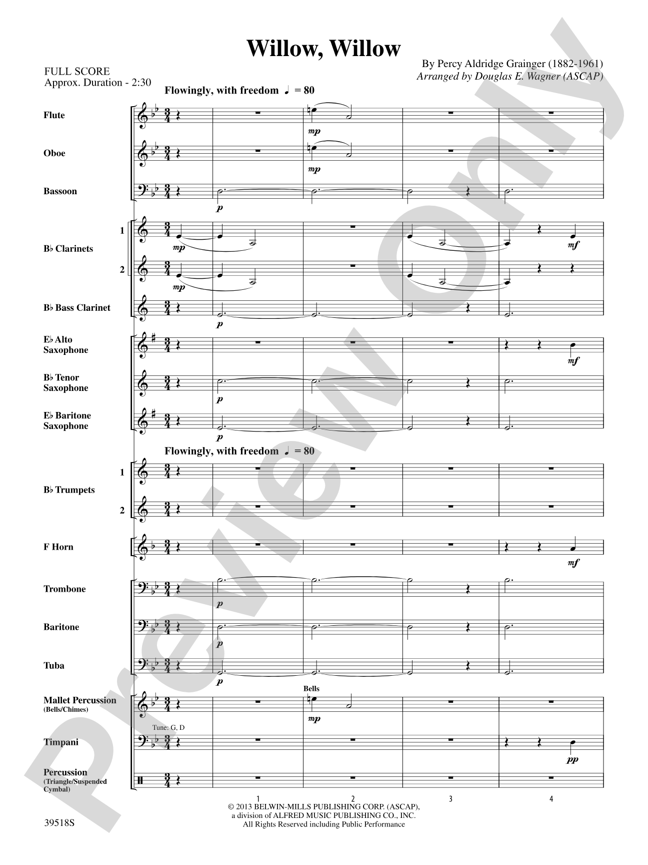 Willow, Willow: Concert Band Conductor Score & Parts