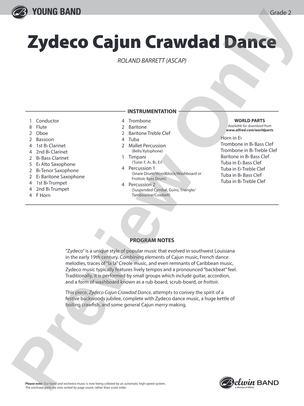 Zydeco Cajun Crawdad Dance: Concert Band Conductor Score & Parts