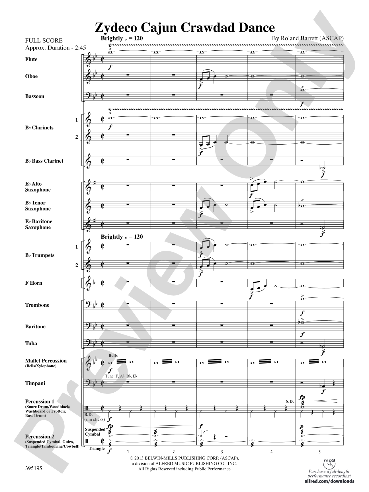 Zydeco Cajun Crawdad Dance: Concert Band Conductor Score & Parts
