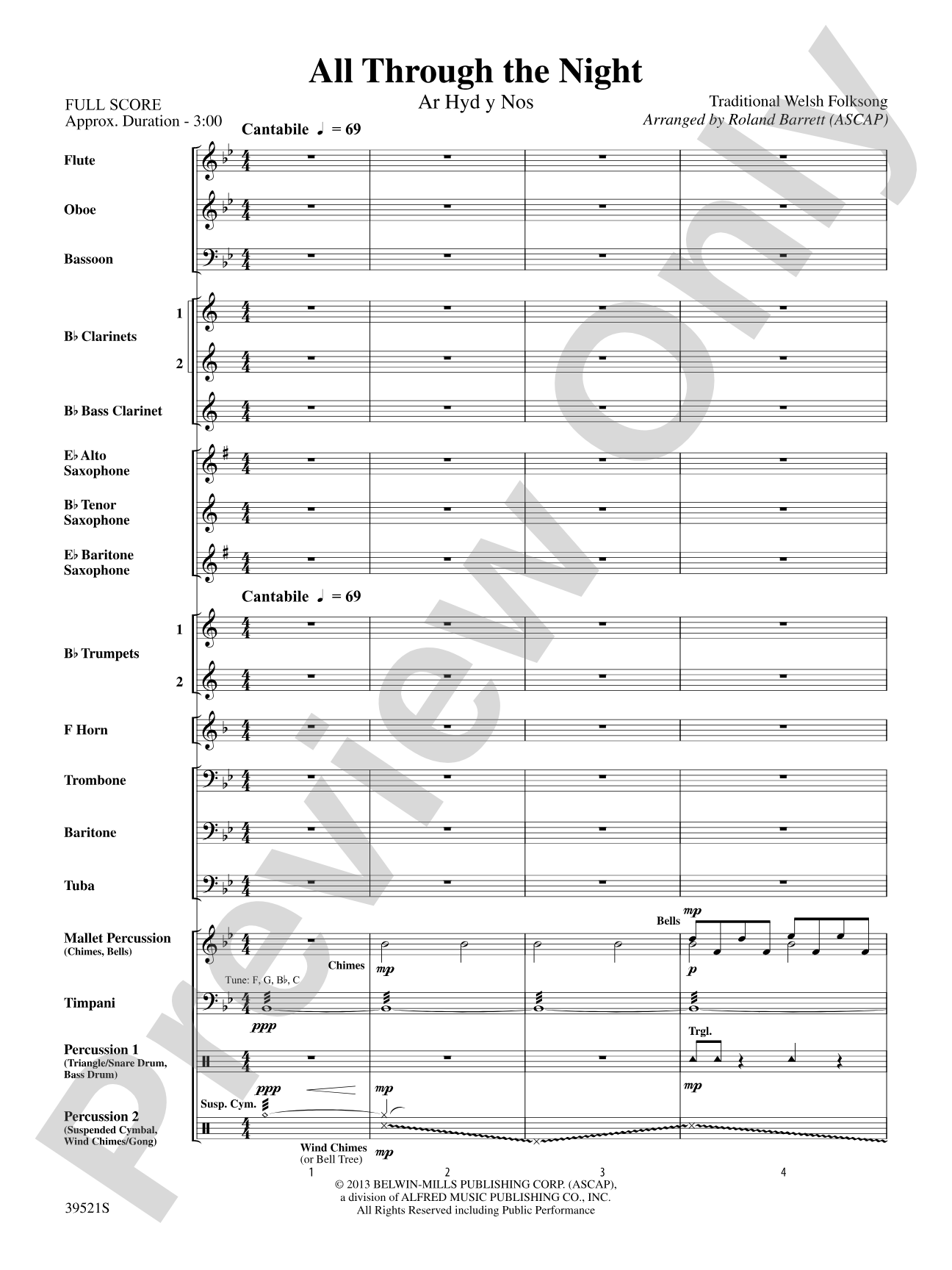 All Through the Night: Concert Band Conductor Score & Parts