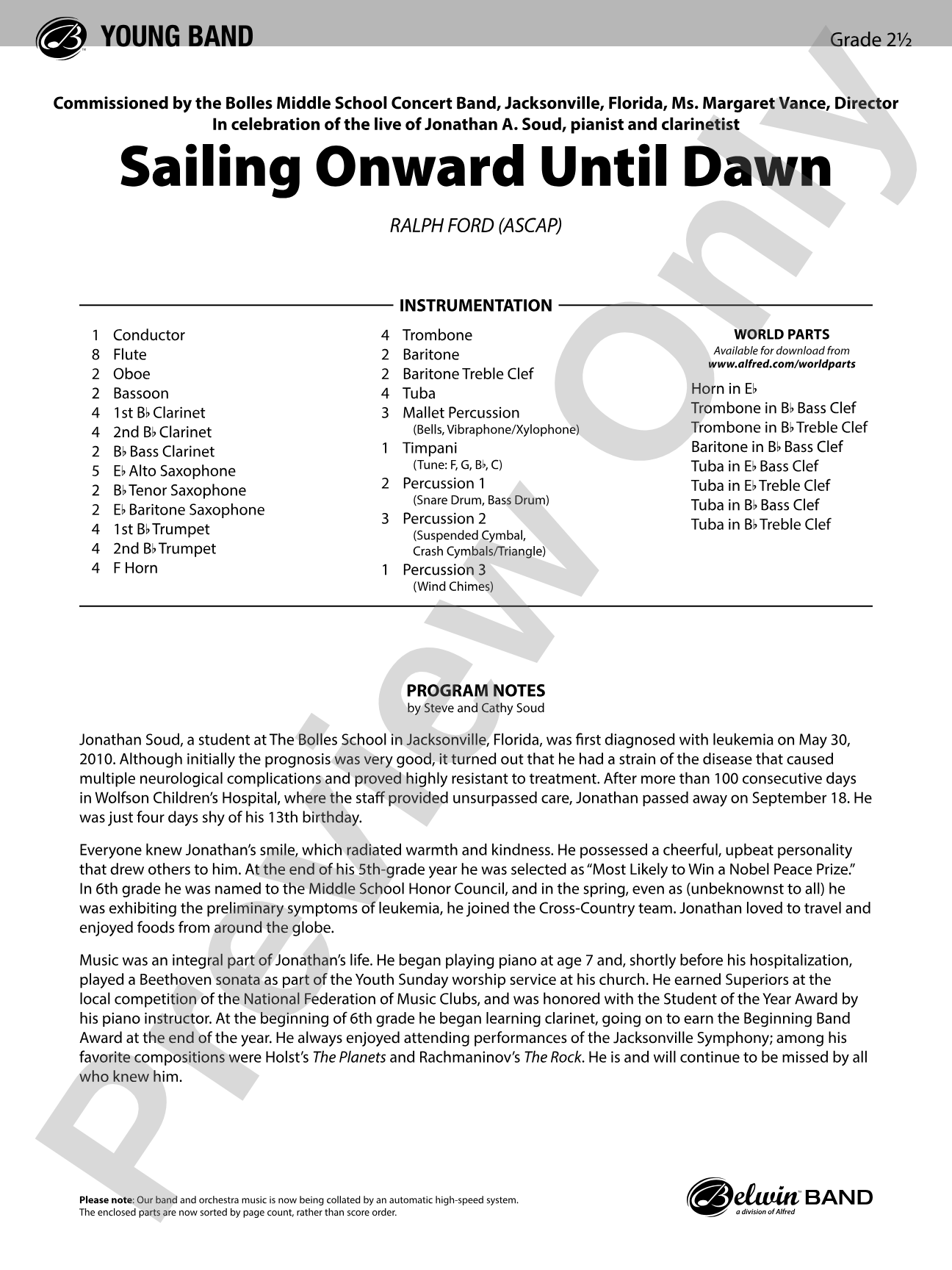 Sailing Onward Until Dawn: Concert Band Conductor Score & Parts