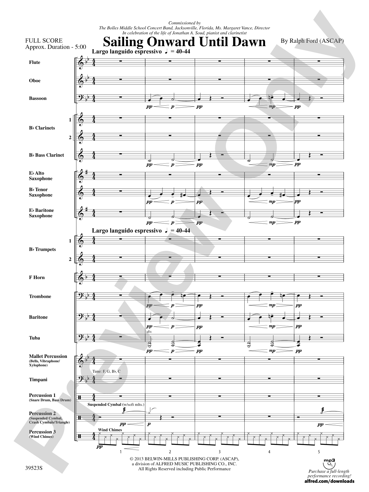 Sailing Onward Until Dawn: Concert Band Conductor Score & Parts