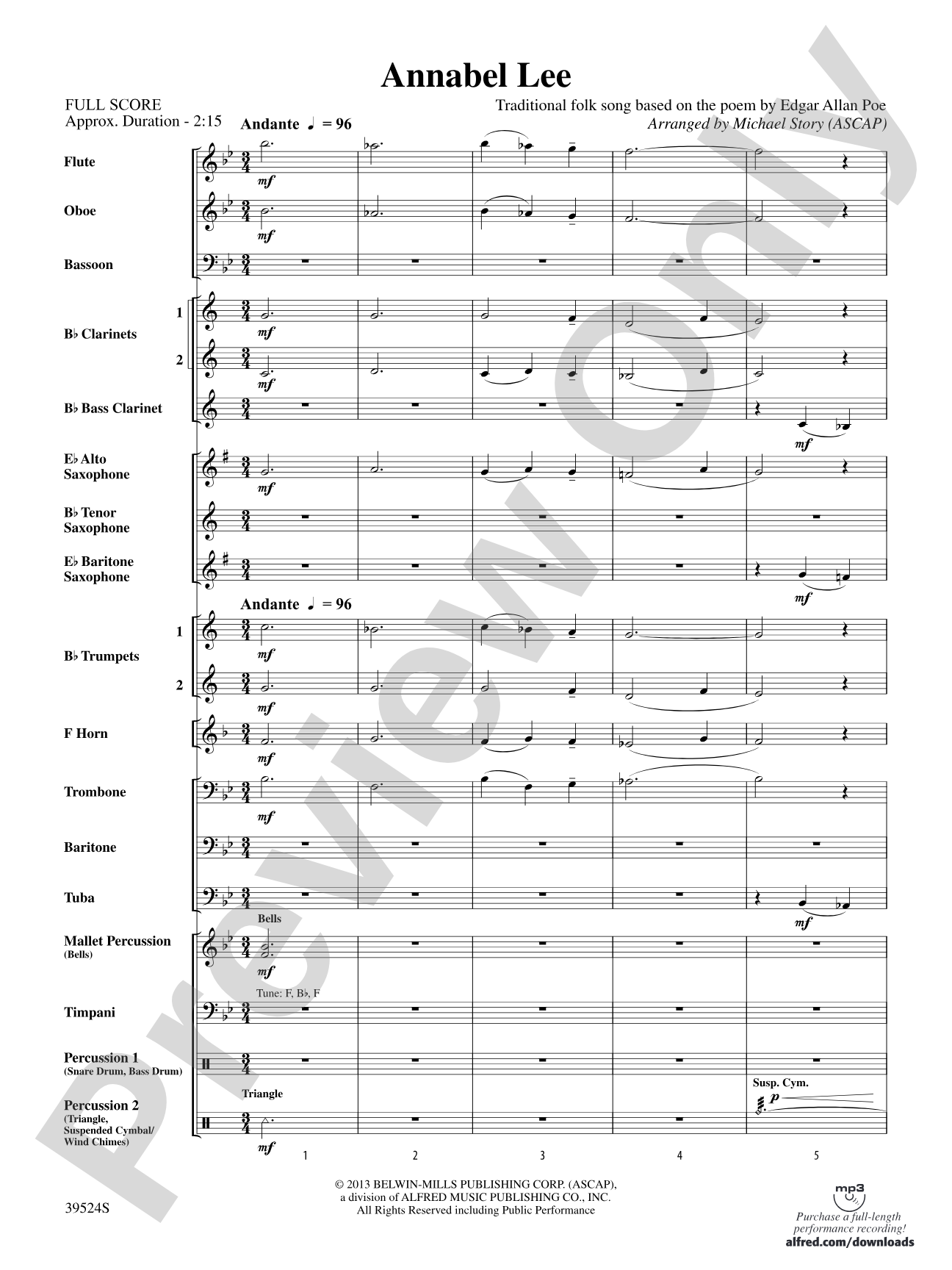 Annabel Lee: Concert Band Conductor Score & Parts