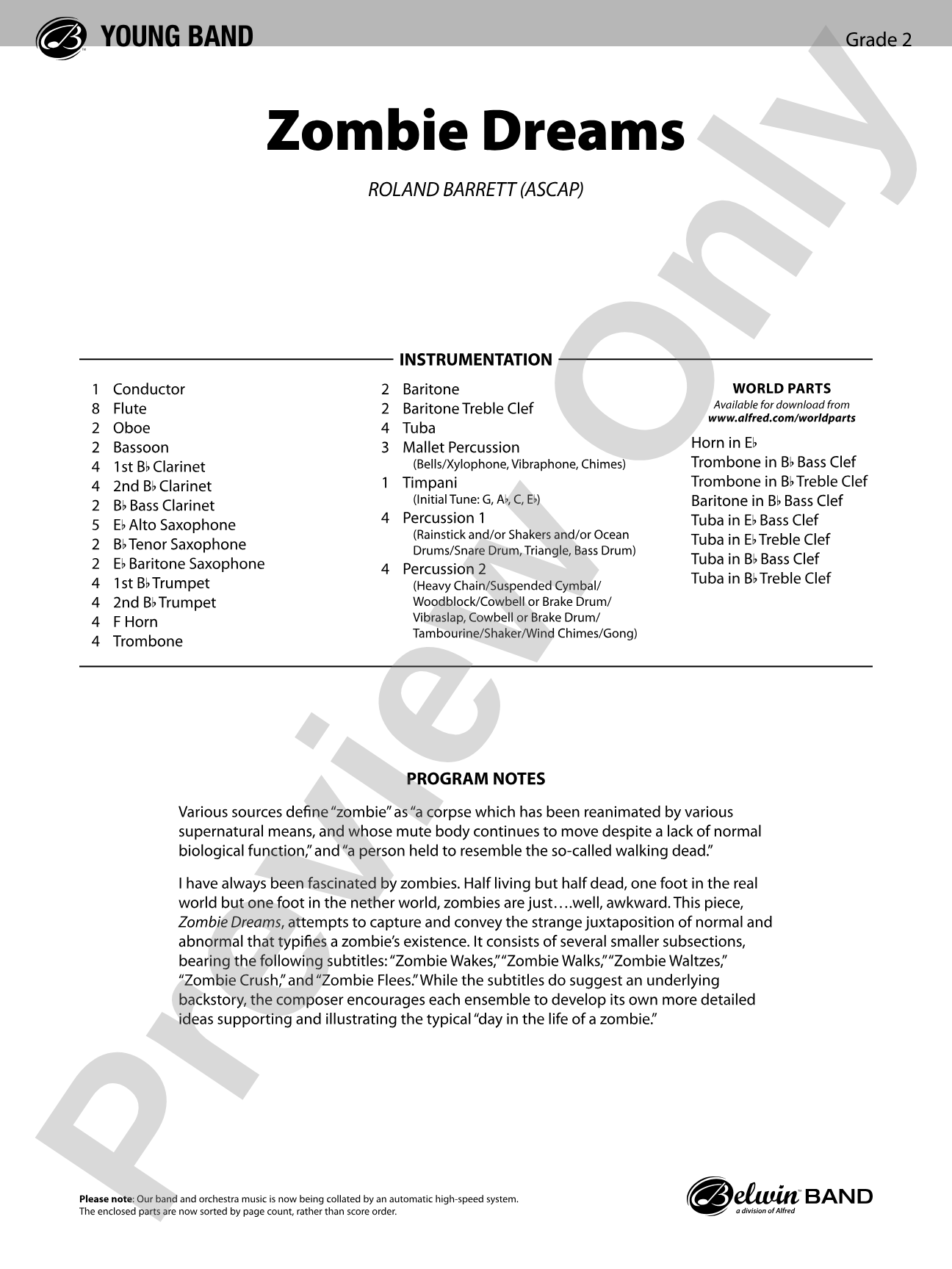 Zombie Dreams: Concert Band Conductor Score & Parts