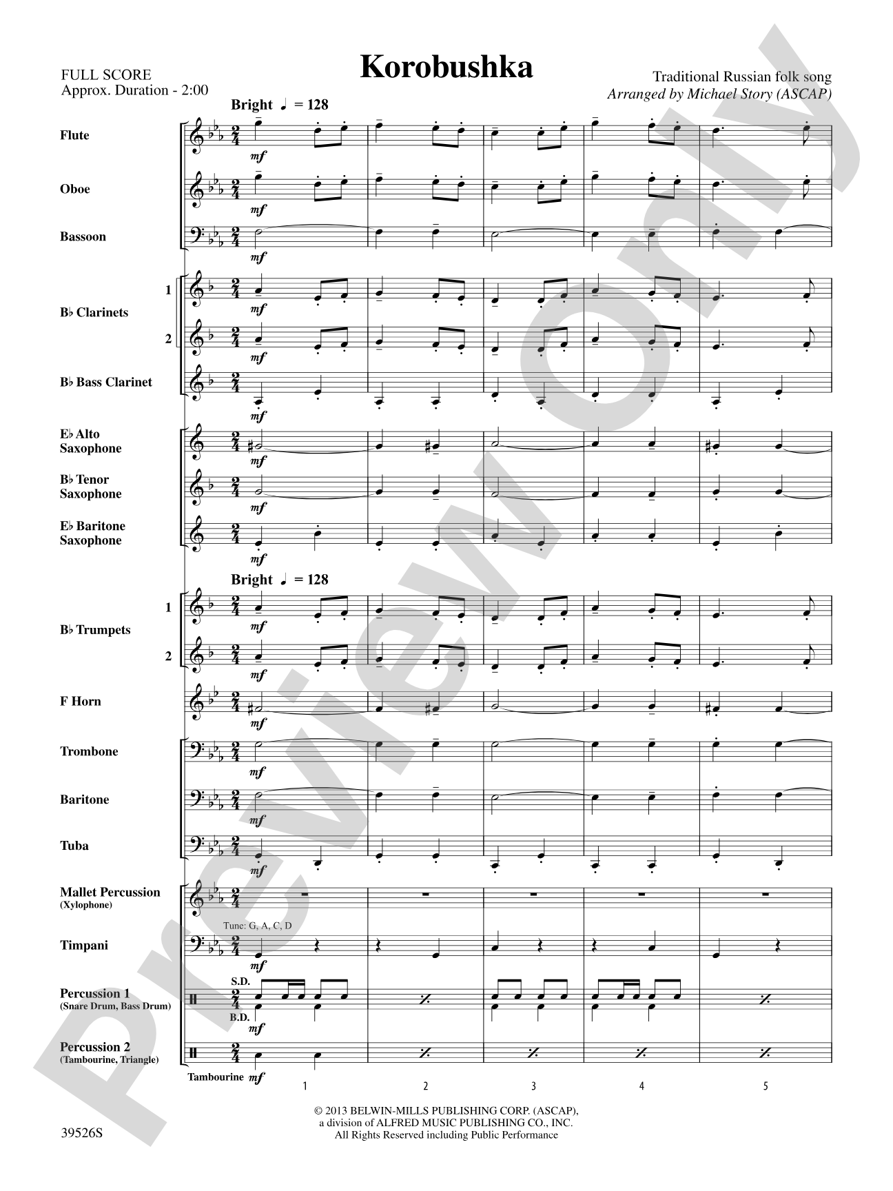 Korobushka: Concert Band Conductor Score & Parts