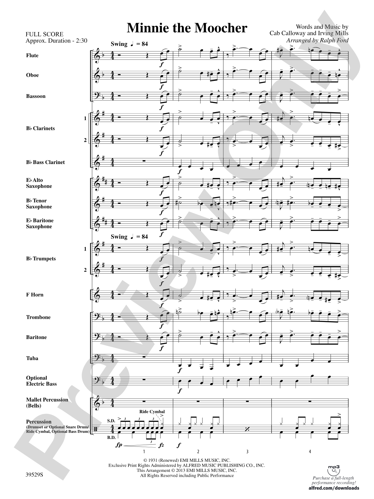 Minnie the Moocher: Concert Band Conductor Score & Parts