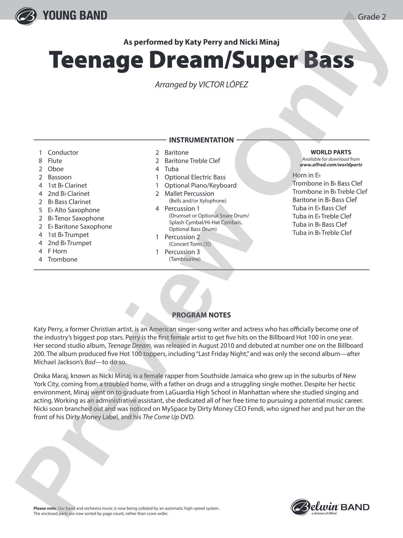 Teenage Dream / Super Bass: Concert Band Conductor Score & Parts