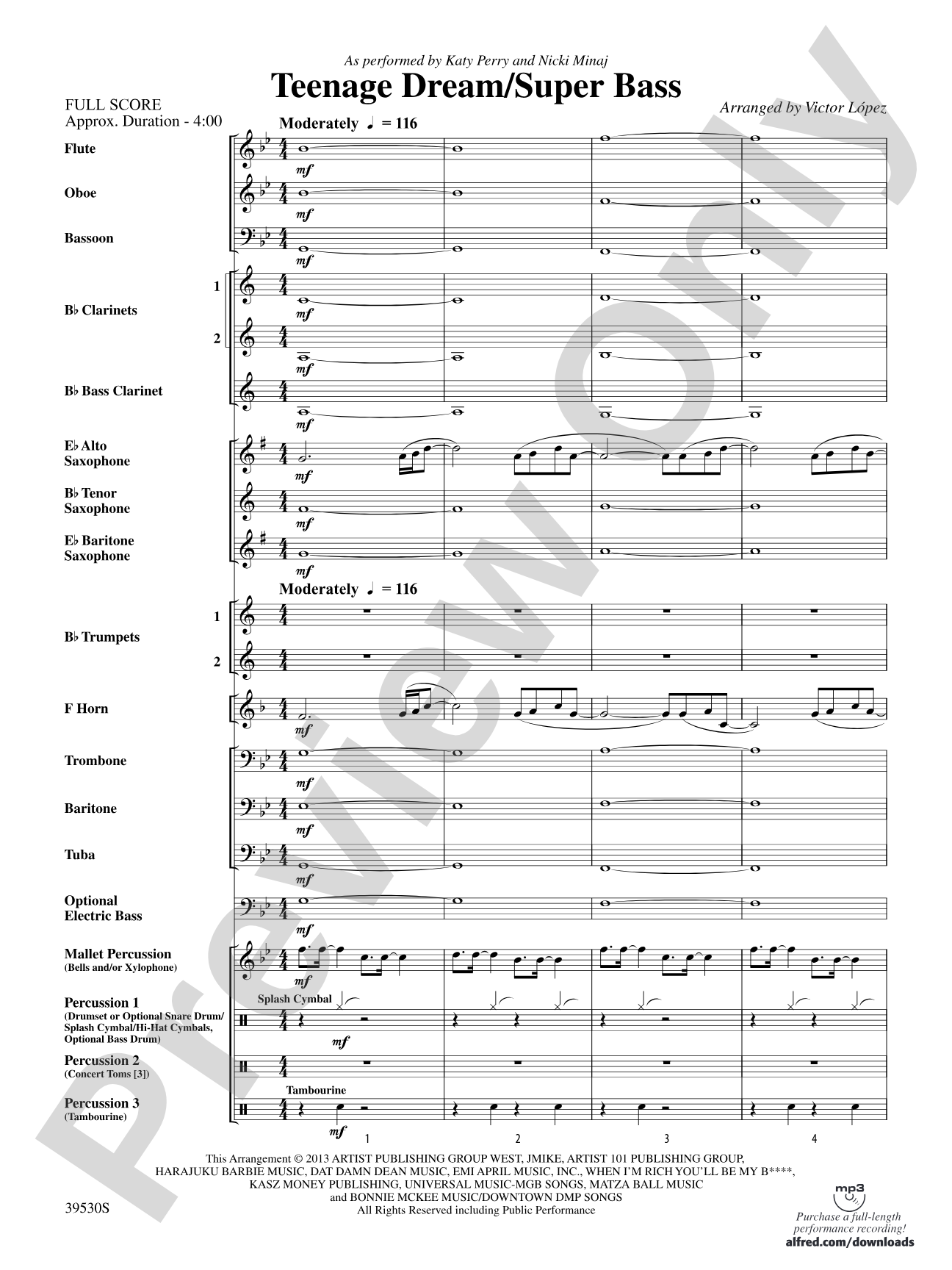 Teenage Dream / Super Bass: Concert Band Conductor Score & Parts