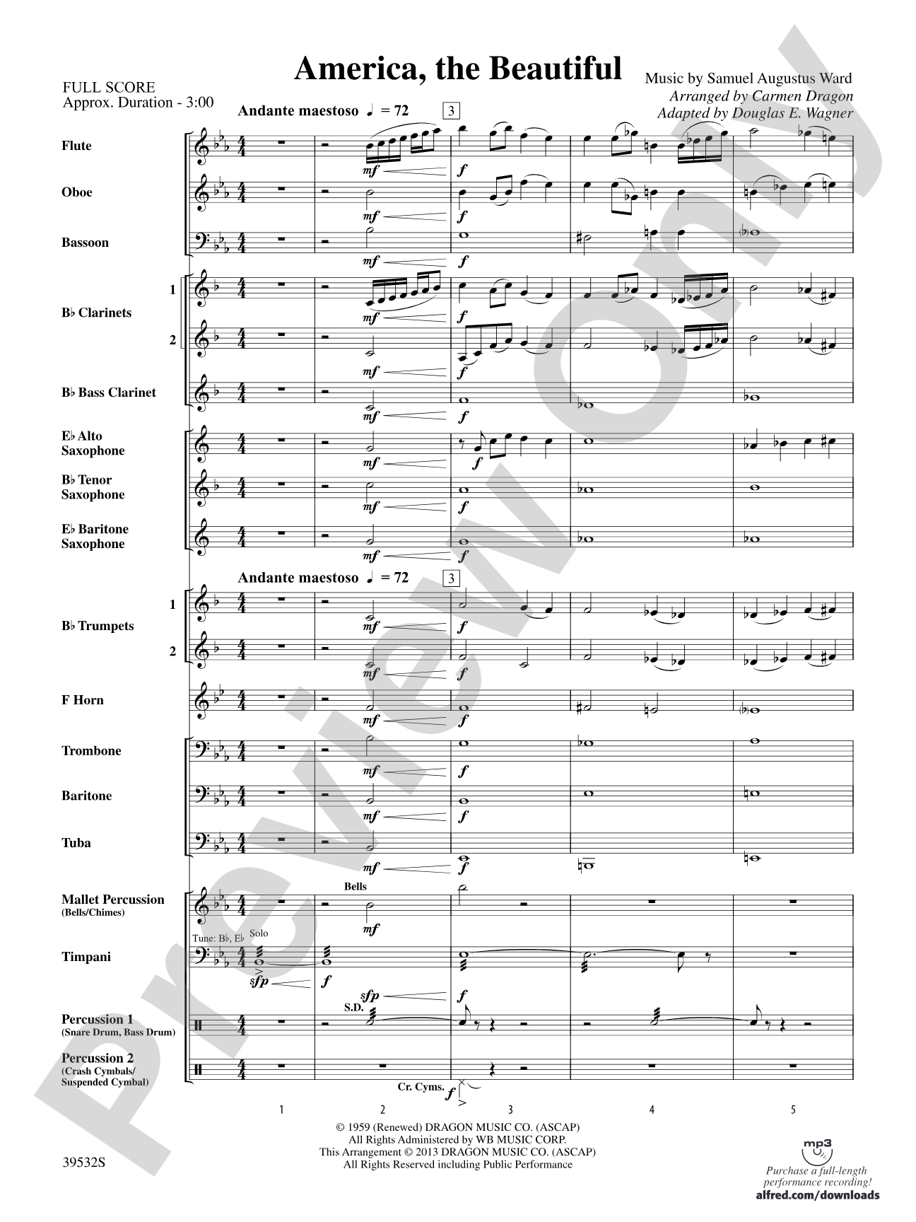 America, the Beautiful: Concert Band Conductor Score & Parts