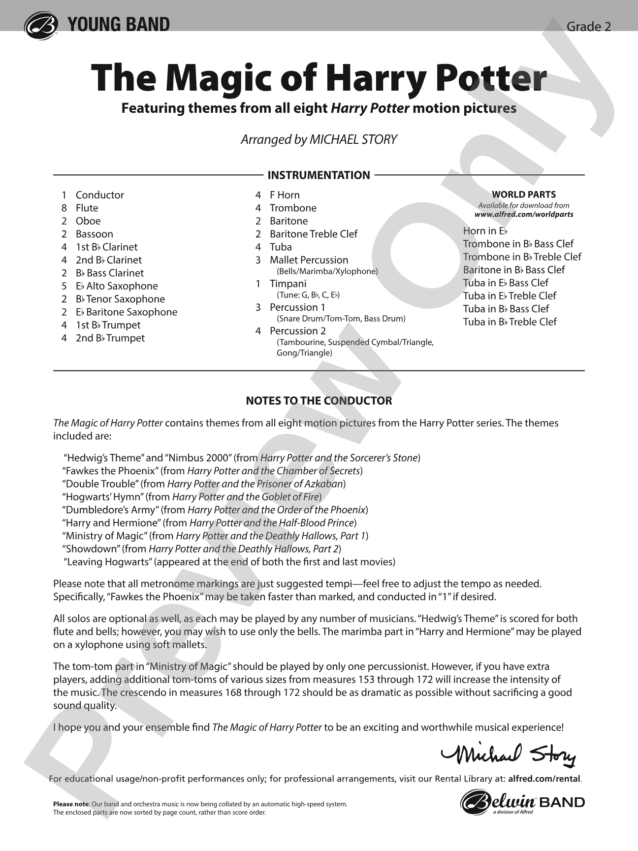 The Magic of Harry Potter: Concert Band Conductor Score & Parts