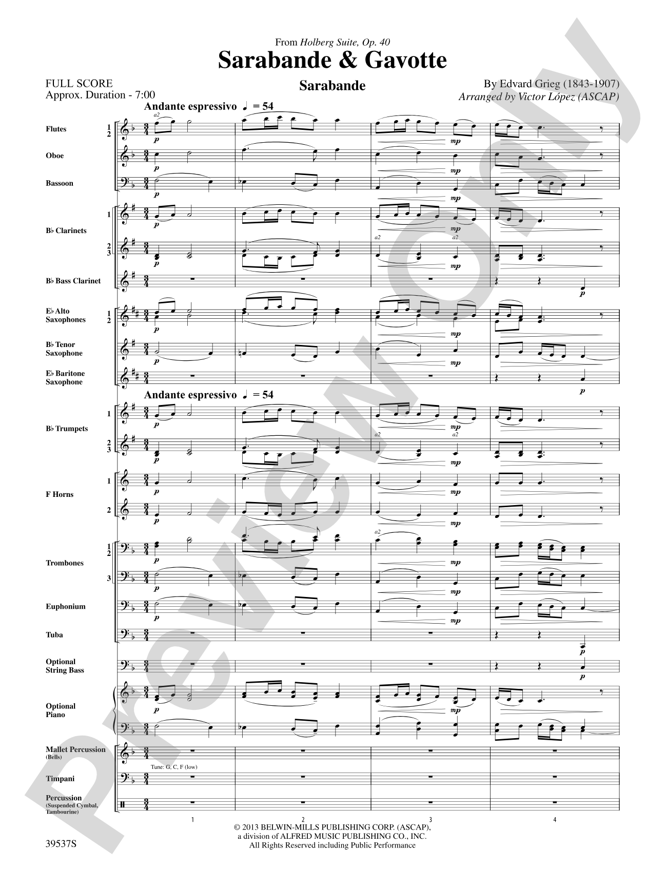 Sarabande & Gavotte (from the Holberg Suite, Op. 40): Concert Band Conductor Score & Parts