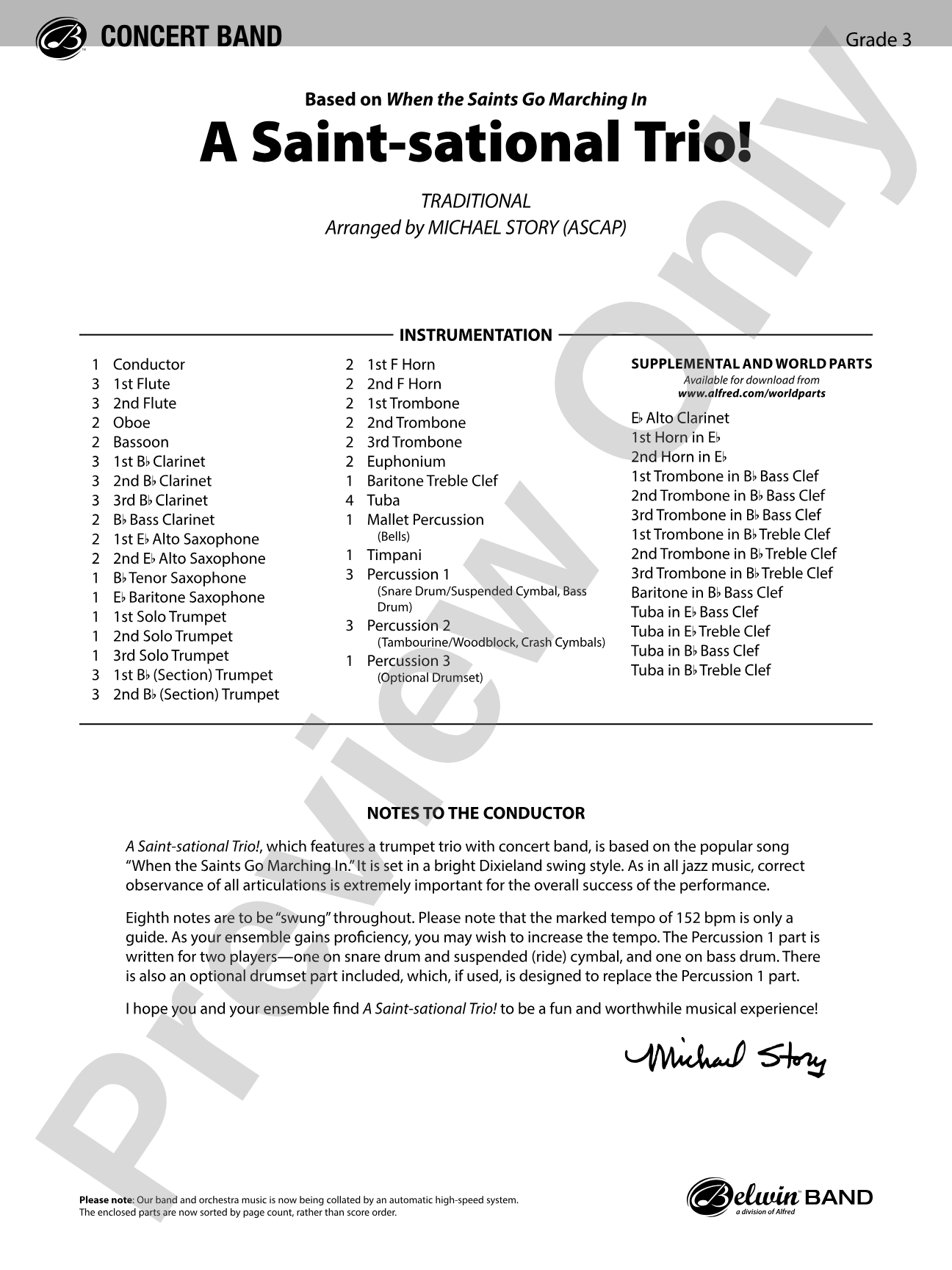 A Saint-sational Trio!: Concert Band Conductor Score & Parts