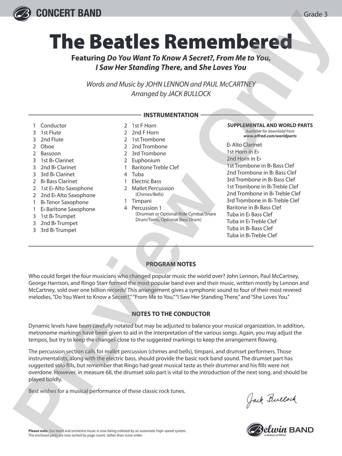 The Beatles Remembered: Concert Band Conductor Score & Parts