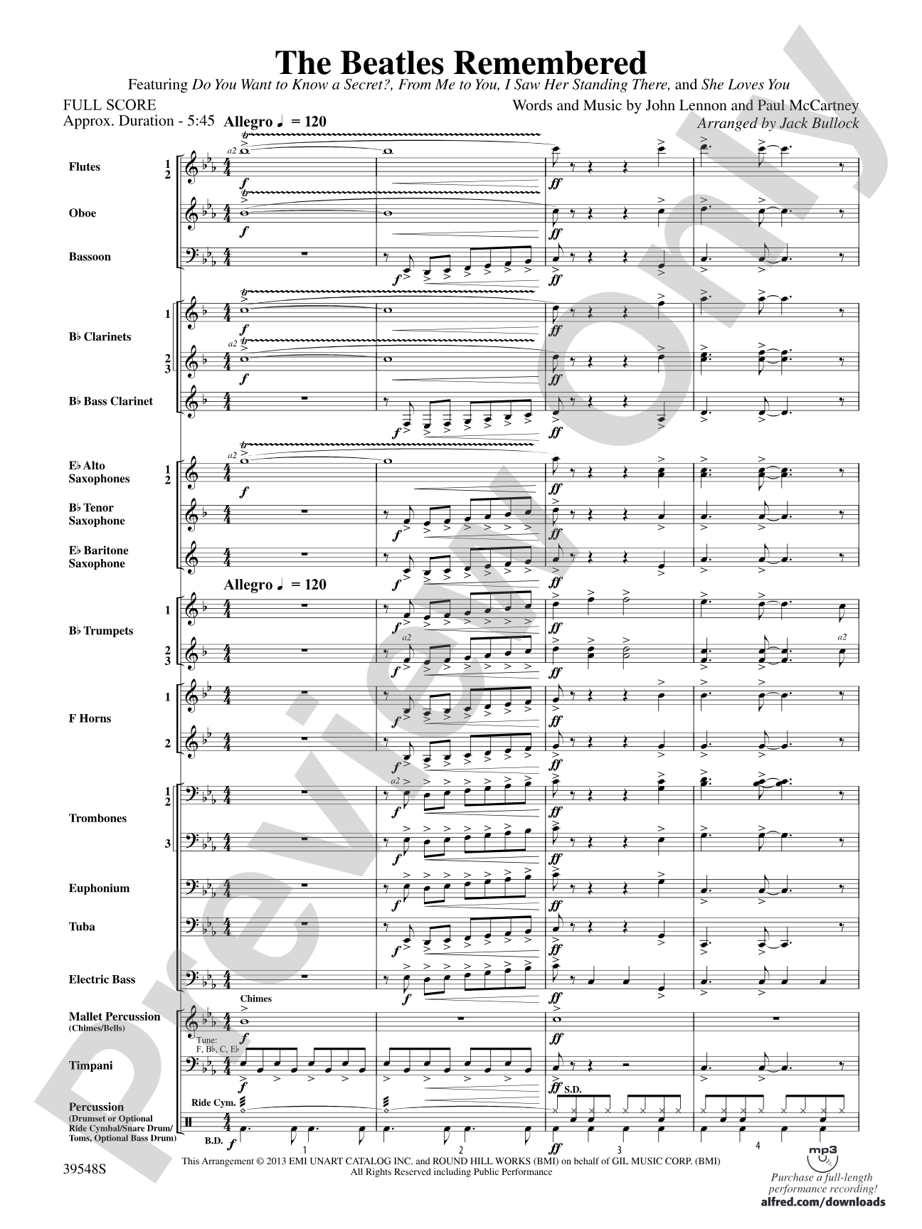The Beatles Remembered: Concert Band Conductor Score & Parts