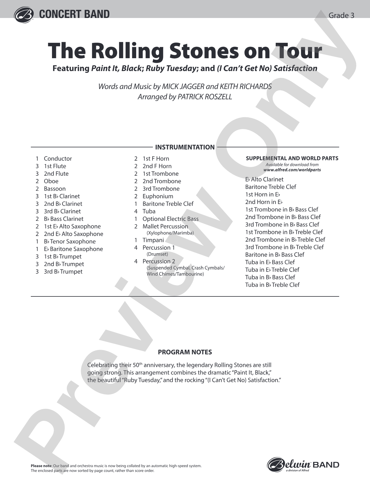 The Rolling Stones on Tour: Concert Band Conductor Score & Parts