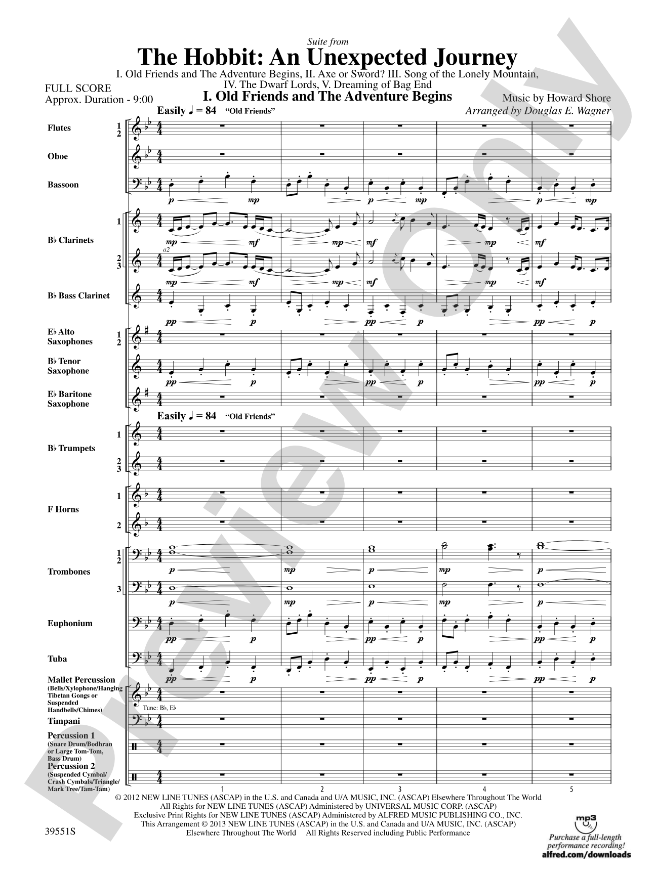 The Hobbit: An Unexpected Journey, Suite from: Concert Band Conductor Score & Parts