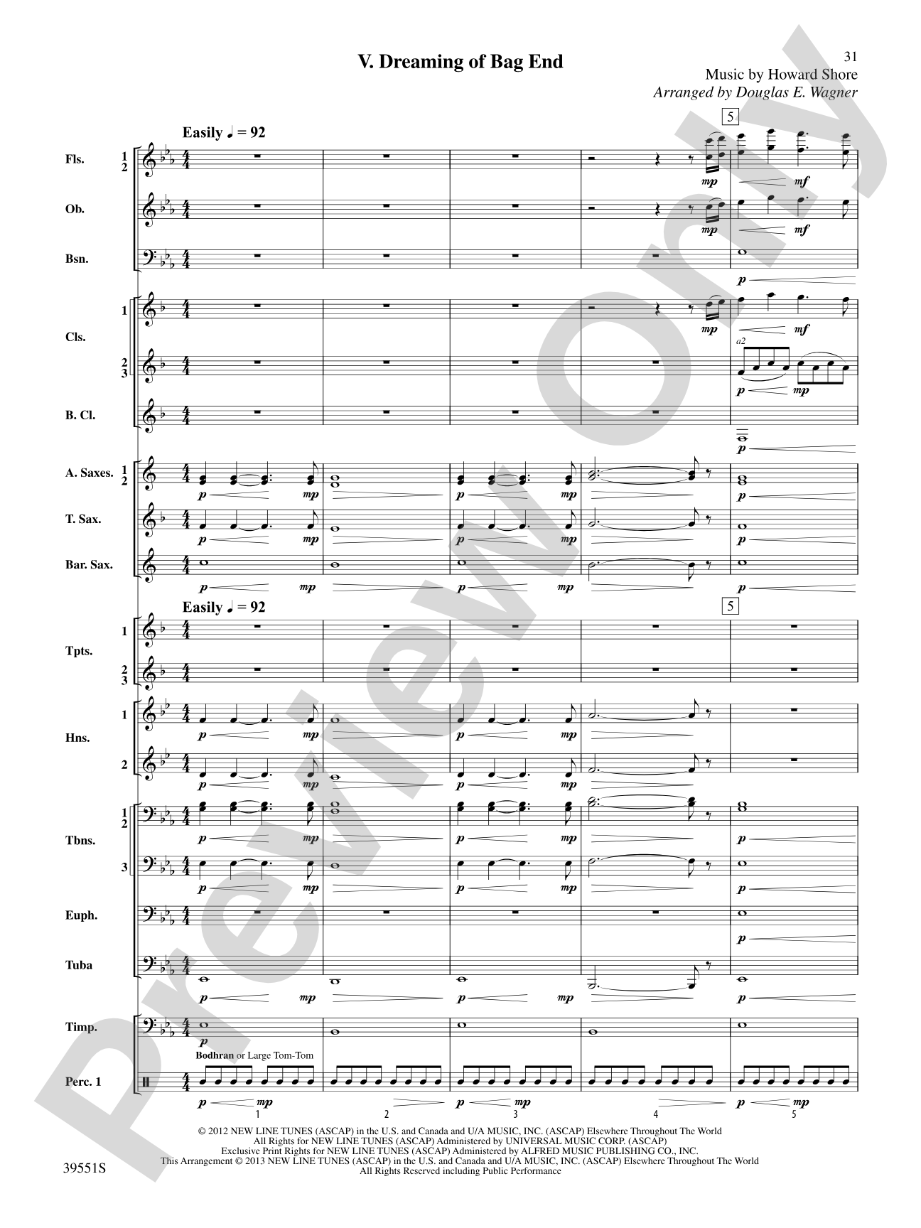 The Hobbit: An Unexpected Journey, Suite from: Concert Band Conductor Score & Parts