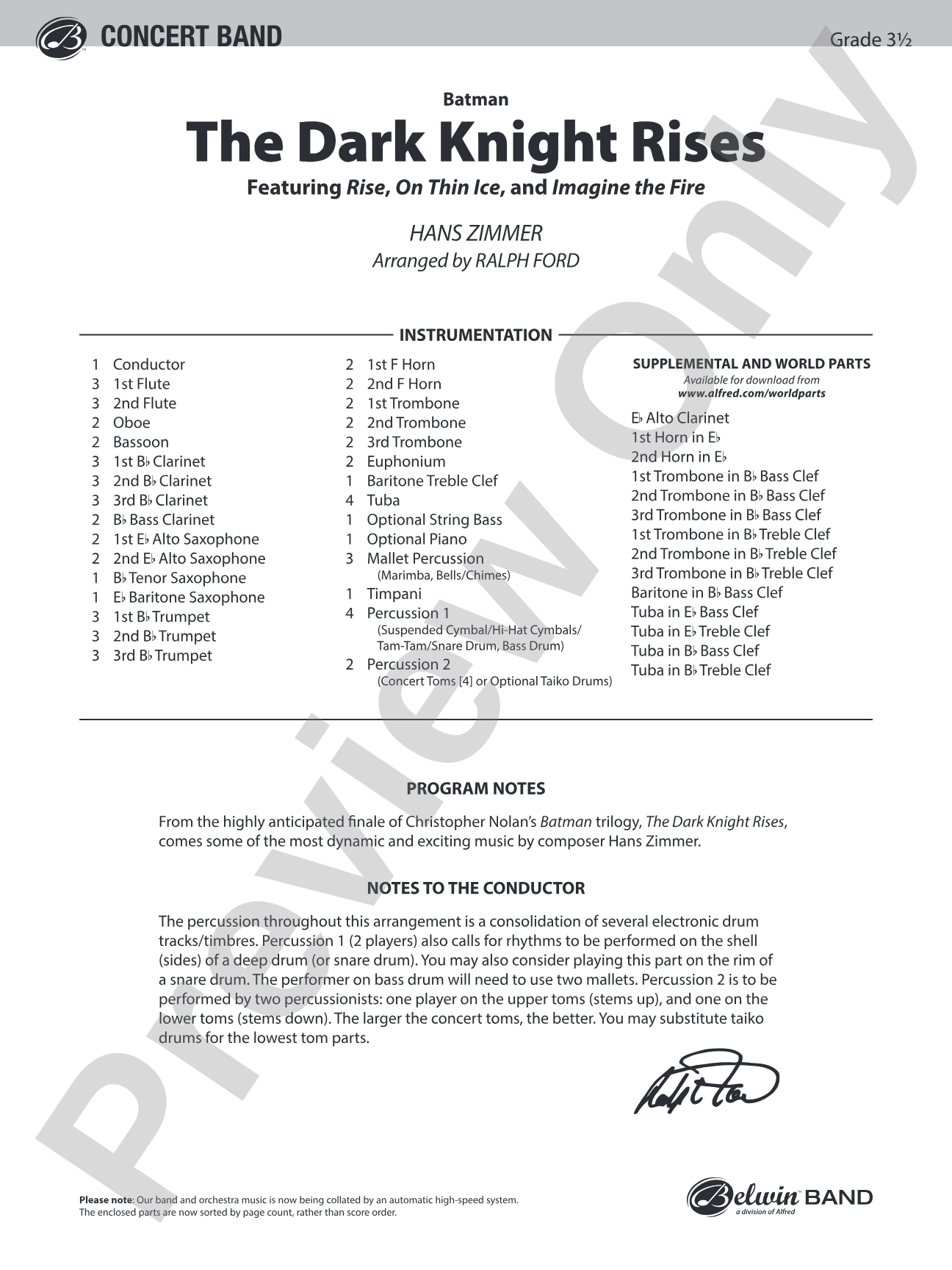 Batman: The Dark Knight Rises: Concert Band Conductor Score & Parts