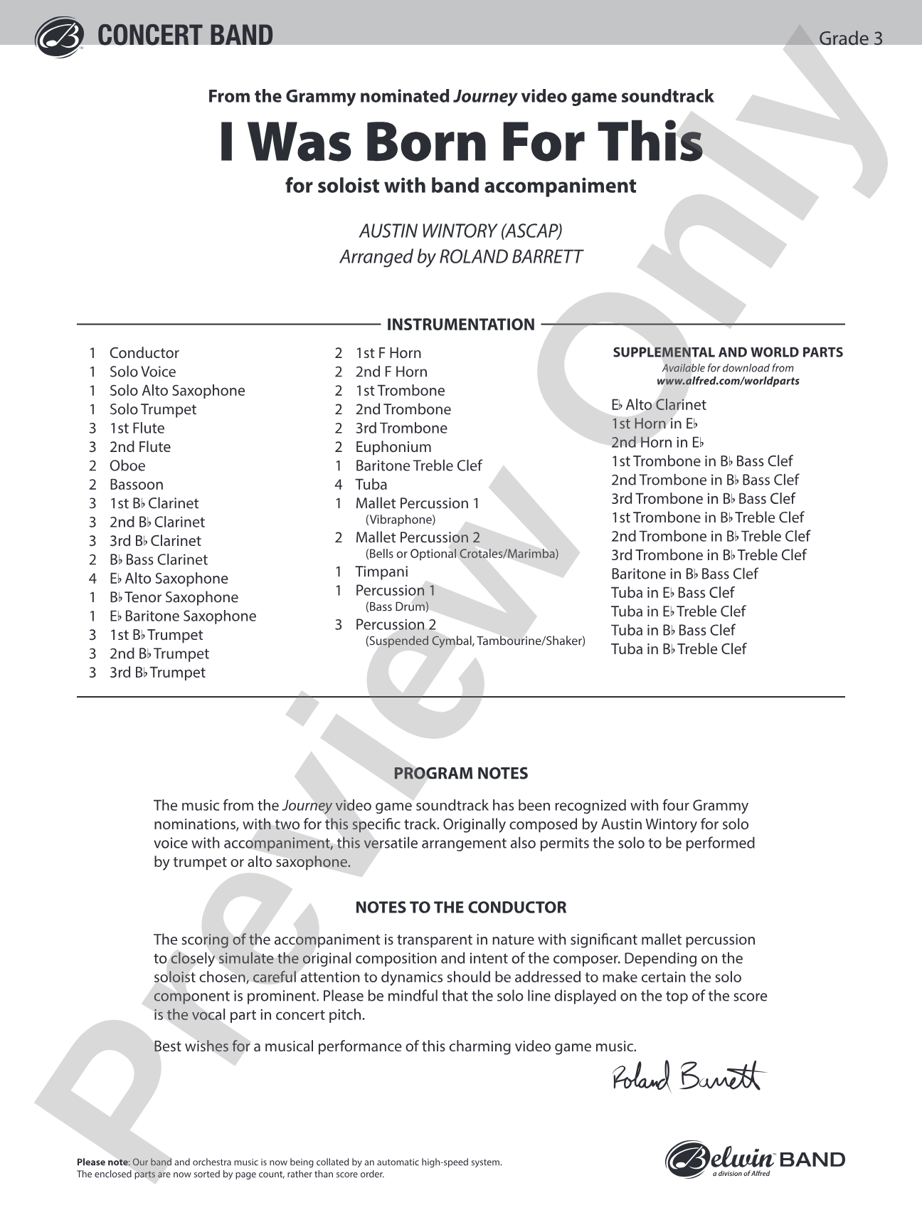 I Was Born for This: Concert Band Conductor Score & Parts