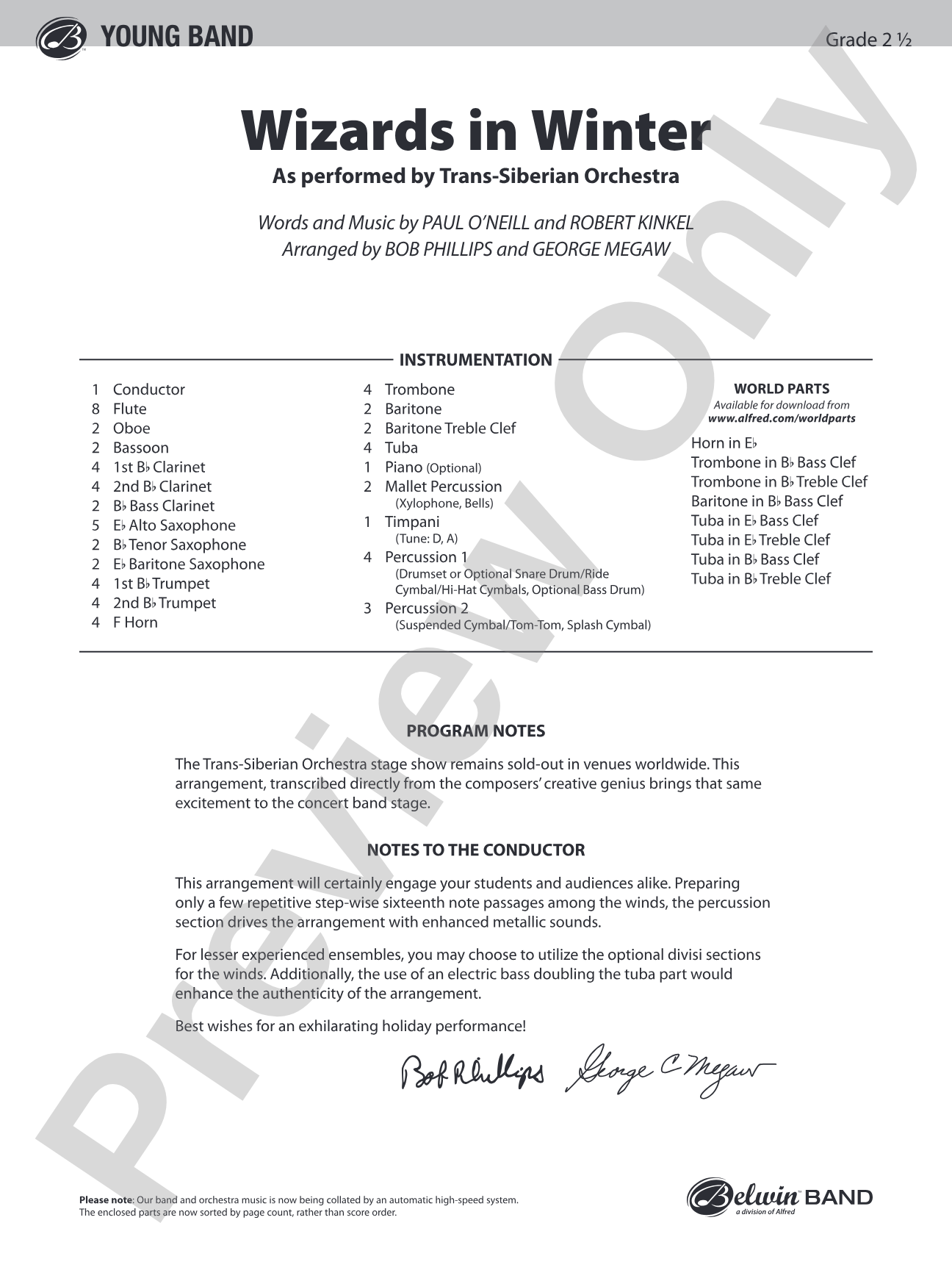 Wizards in Winter: Concert Band Conductor Score & Parts