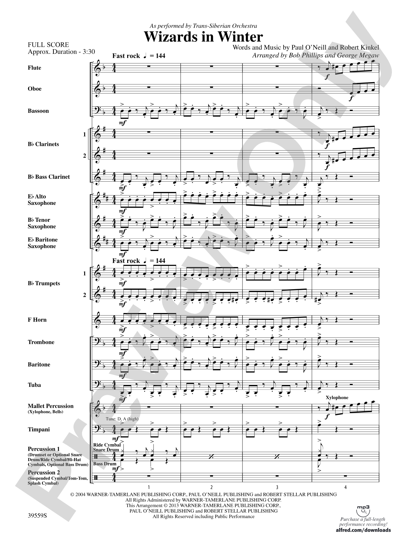 Wizards in Winter: Concert Band Conductor Score & Parts