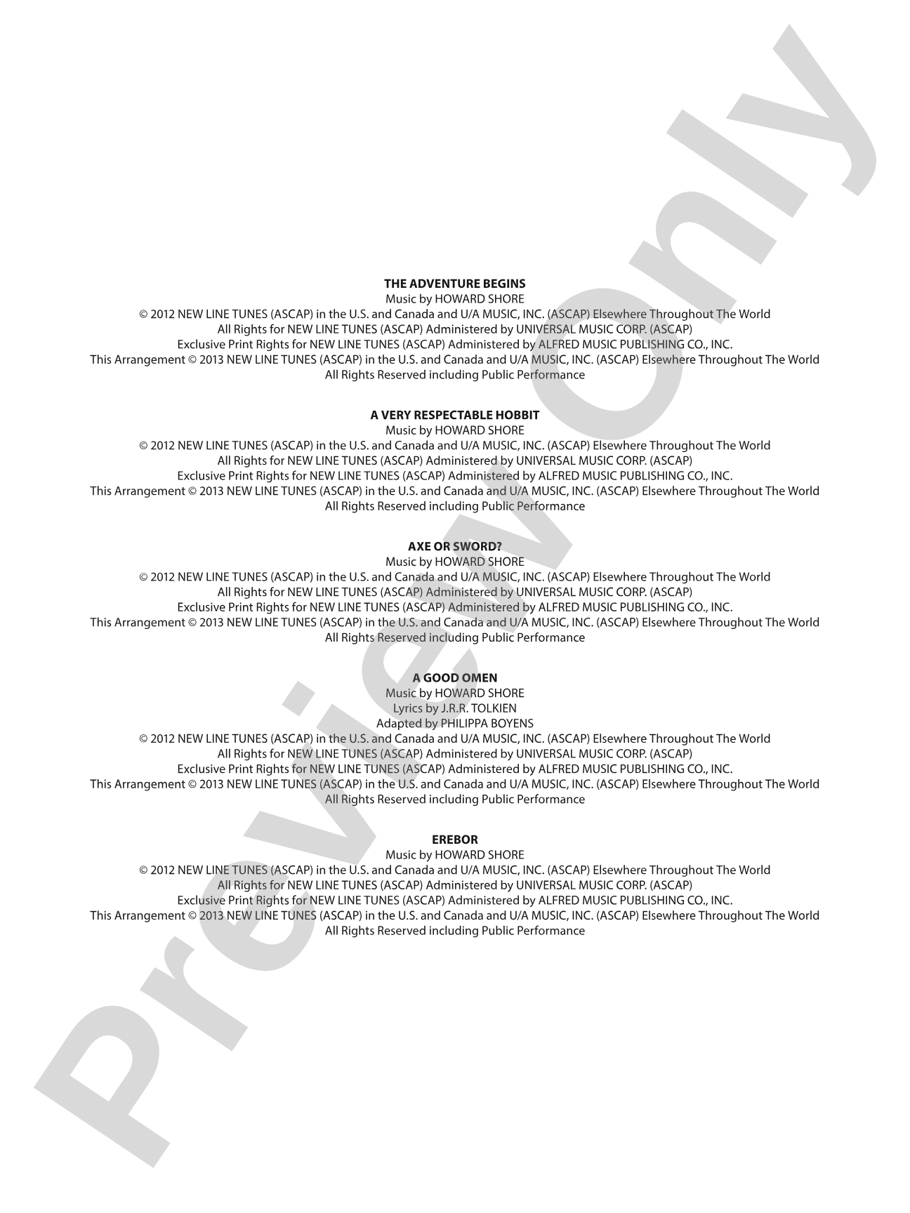 The Hobbit: An Unexpected Journey, Selections from: Concert Band Conductor Score & Parts