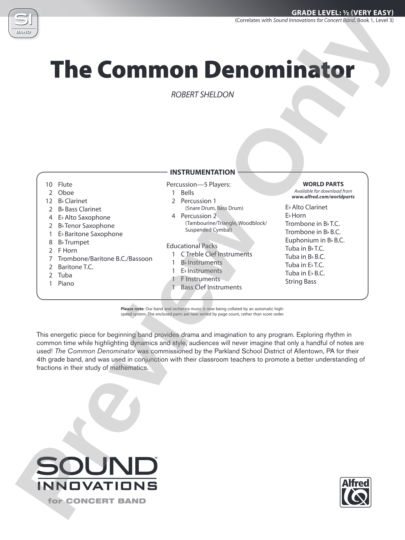 The Common Denominator: Concert Band Conductor Score & Parts