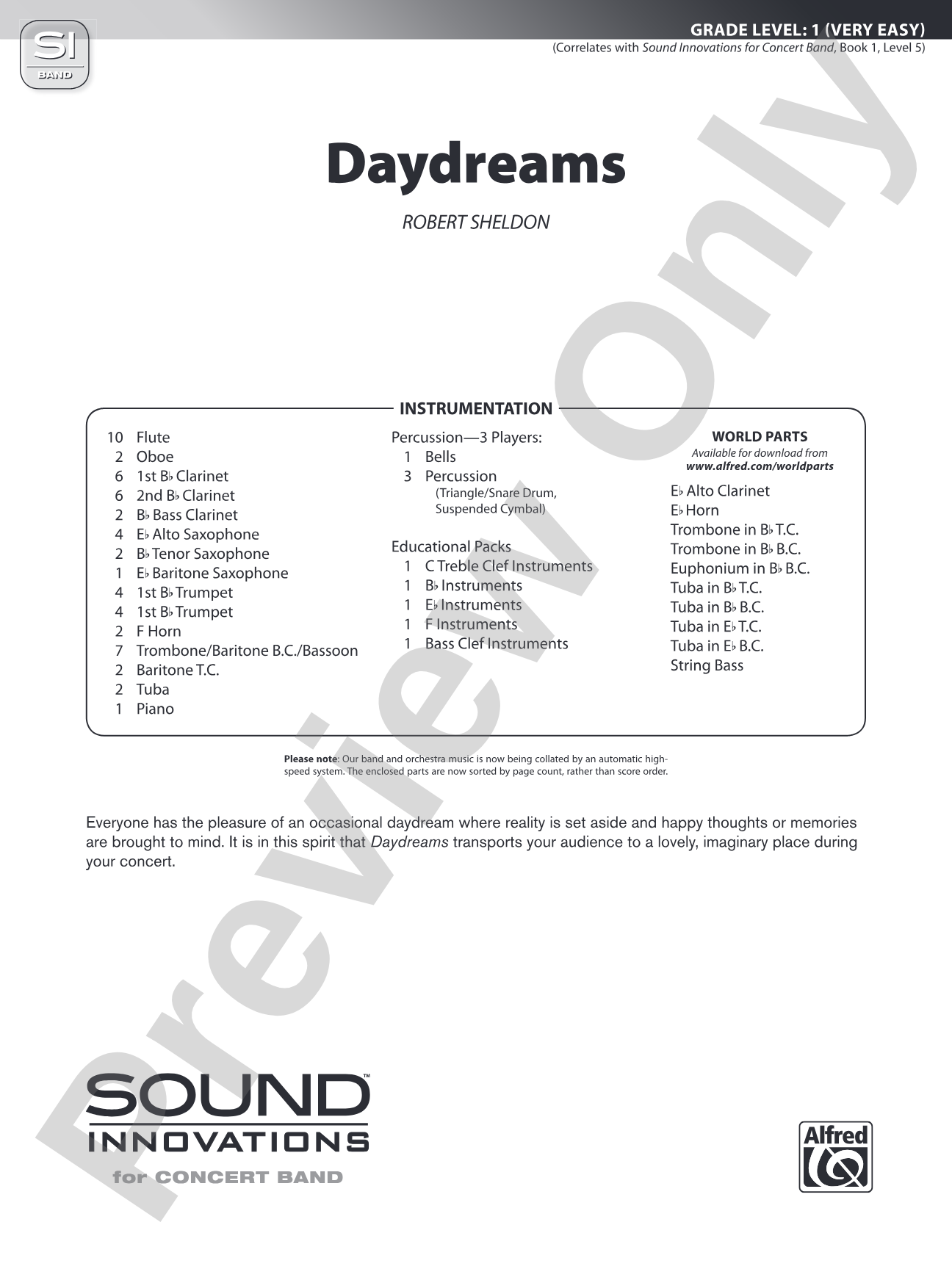 Daydreams: Concert Band Conductor Score & Parts