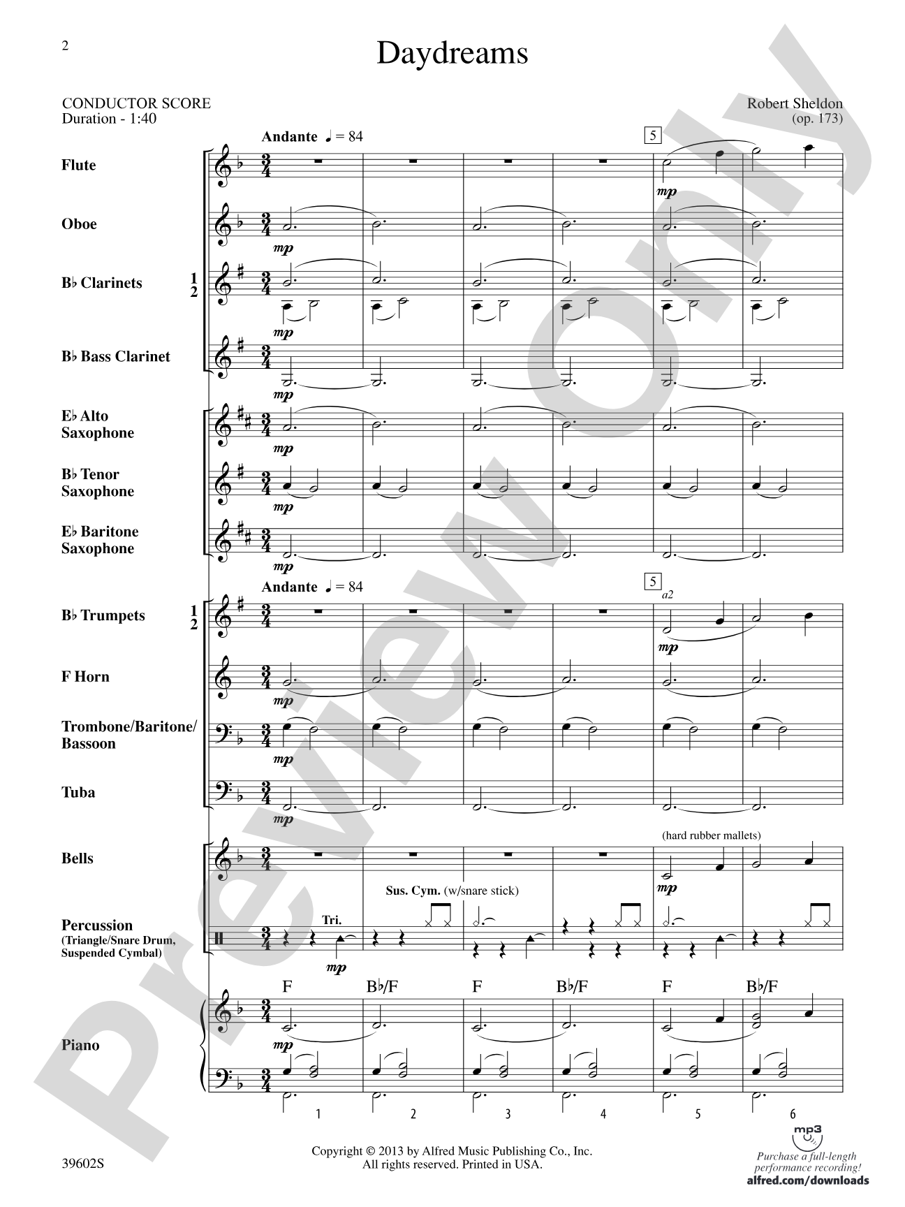 Daydreams: Concert Band Conductor Score & Parts