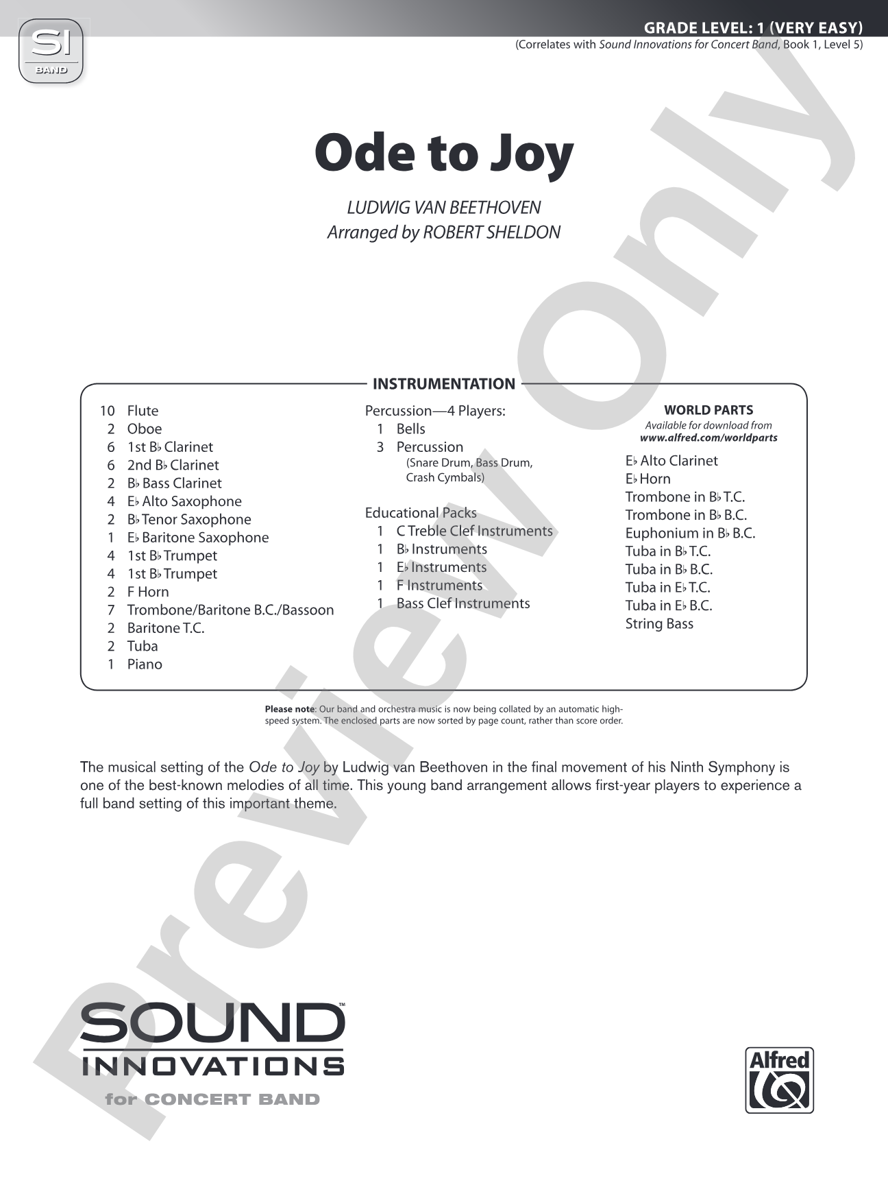 Ode to Joy: Concert Band Conductor Score & Parts
